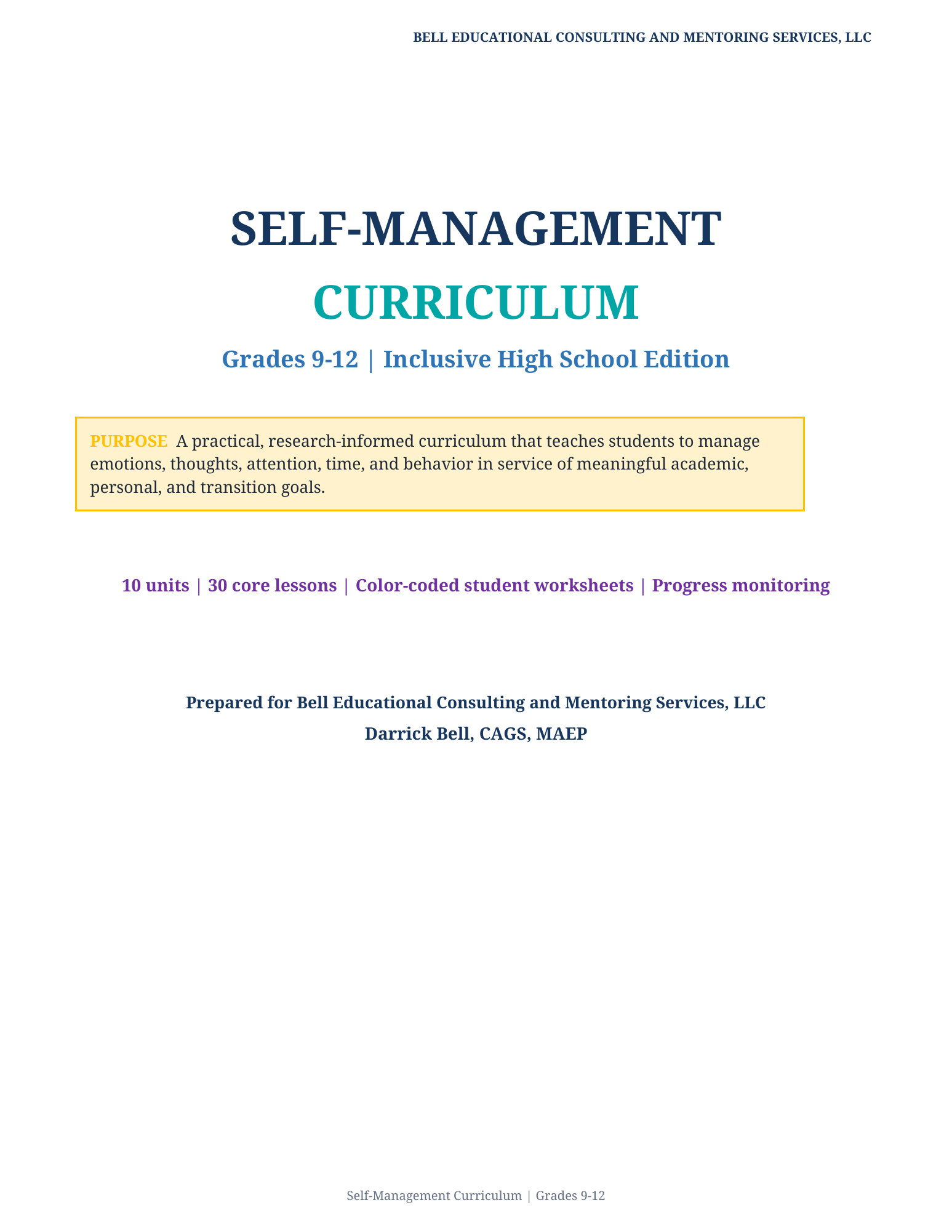 Self-Management Curriculum for High School Students