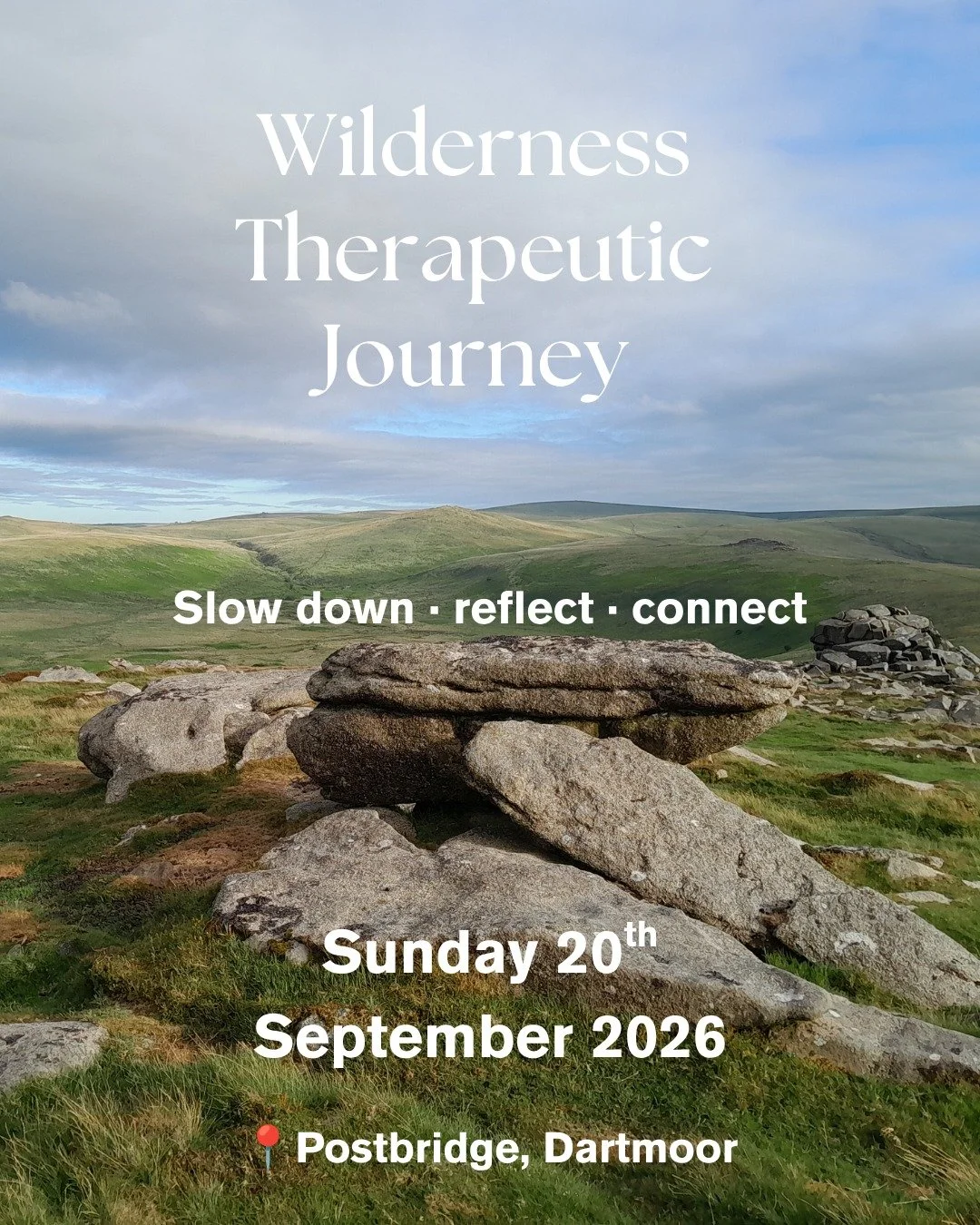 I'm delighted to be partnering with @therapy.with.james to offer our first Wilderness Therapeutic Journey on Dartmoor.

When was the last time you spent a whole day without rushing?

No notifications. No deadlines. No pressure to be productive.

Just