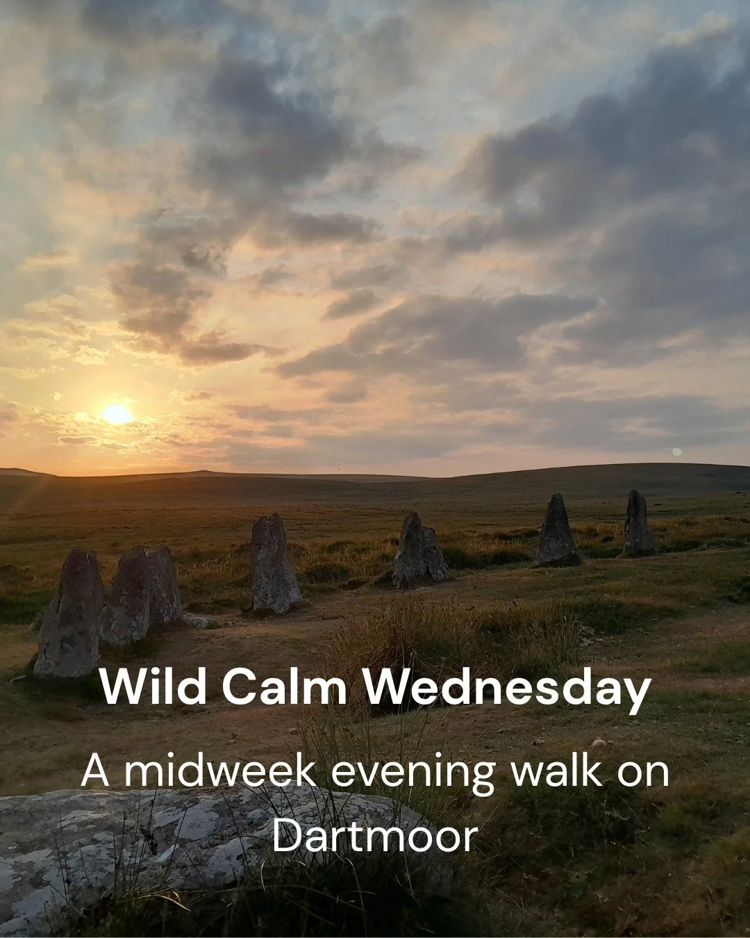 This Wednesday I'm heading out onto Dartmoor for the first Wild Calm Wednesday - a relaxed evening walk, with time to slow down, enjoy the landscape, watch the sunset and leave the week behind for a couple of hours. 

Wednesday 19th August - 6.30pm-9