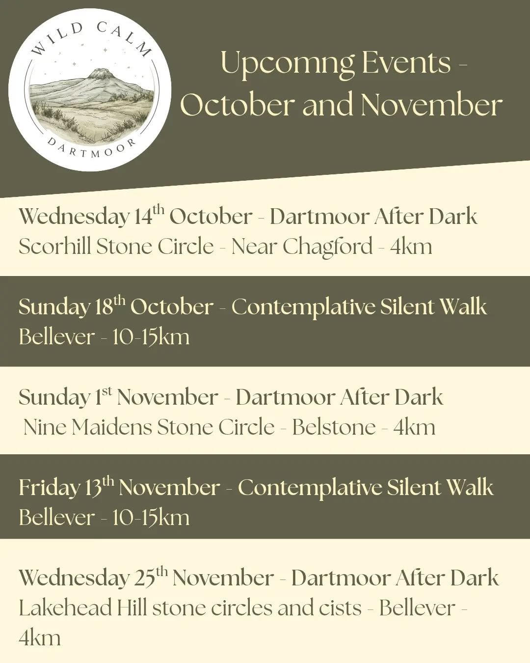 Upcoming events for October and November now available! 

As the days grow shorter and autumn settles over the moor, join me for a series of walks exploring Dartmoor in a different way.

🌙 Dartmoor After Dark 
Explore ancient Bronze Age settlements,
