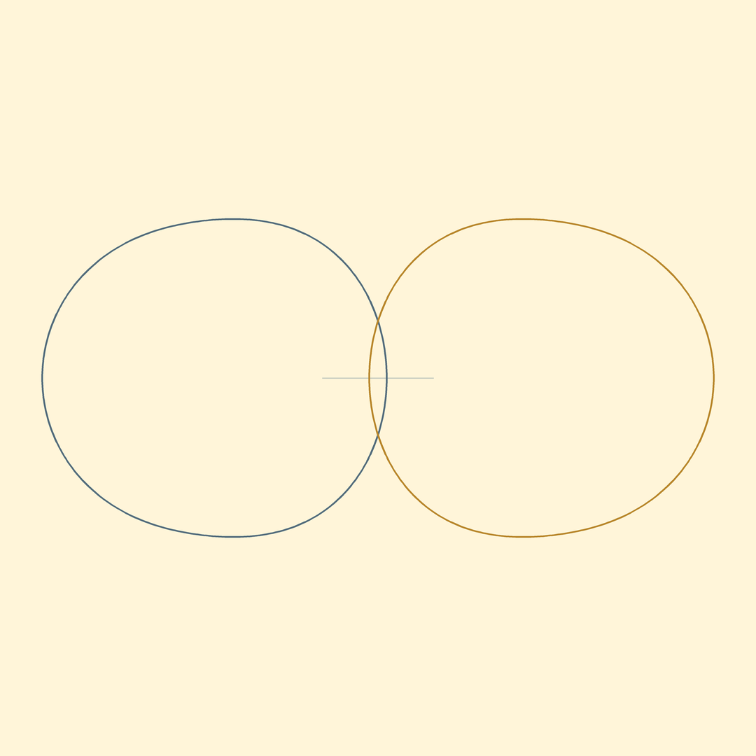 Two overlapping circles, one blue on the left and one yellow on the right, on a light beige background.