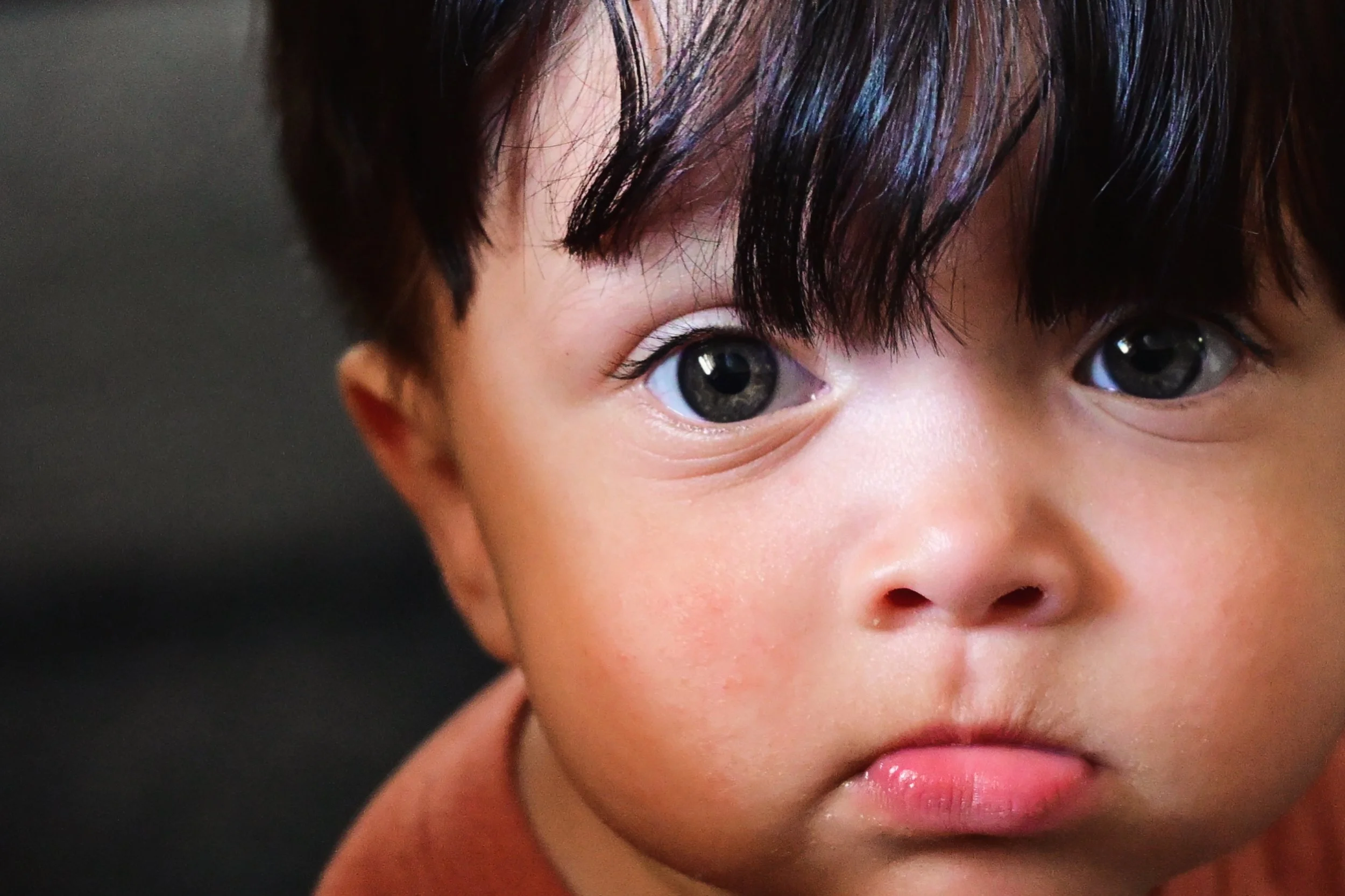 Close-up of a young boy's face.