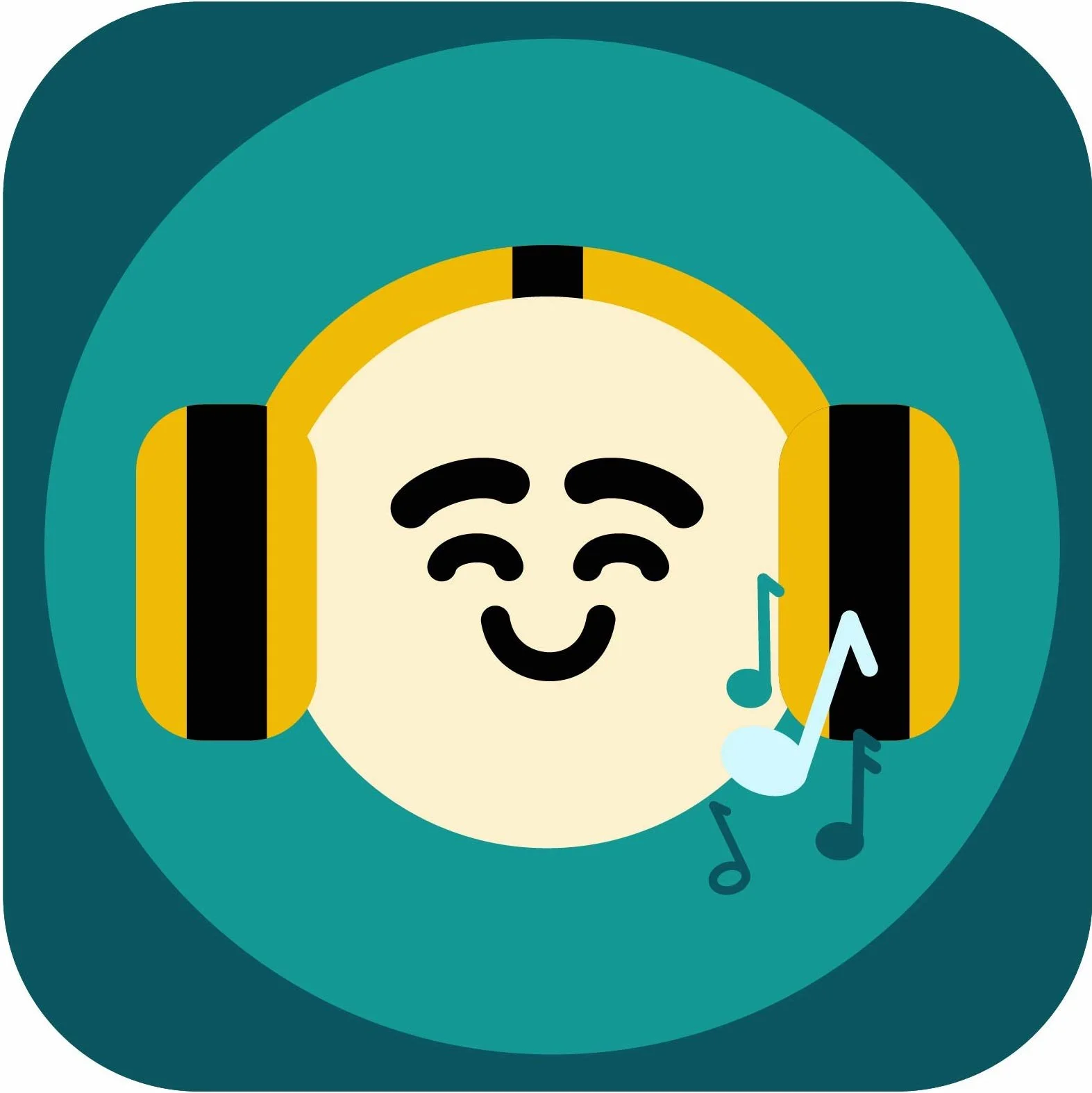 An emoji with a smiling face wearing headphones, with musical notes around it.