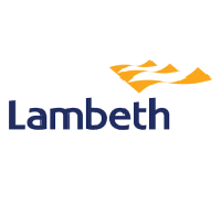 Lambeth logo with abstract orange design