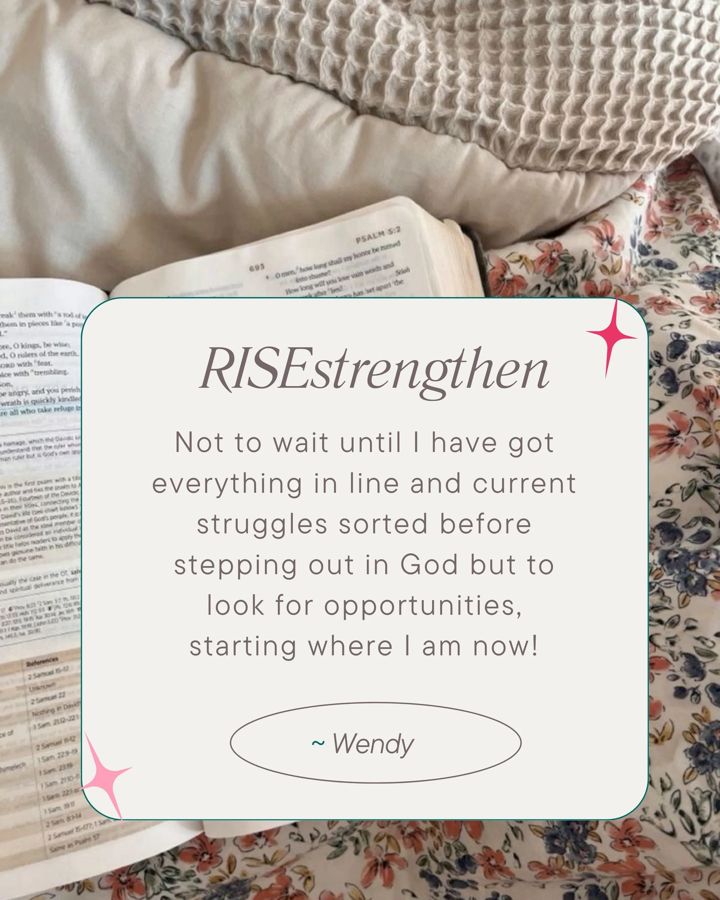 RISEstrengthen ✨

Happy September ladies! We are SO limited on spaces for our next RISEstrengthen course this autumn. Registration closes on the 29th September! A course that equips you to rise up and step into everything God has created you to be 🏹