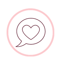 Pink illuminated chat speech bubble with heart inside