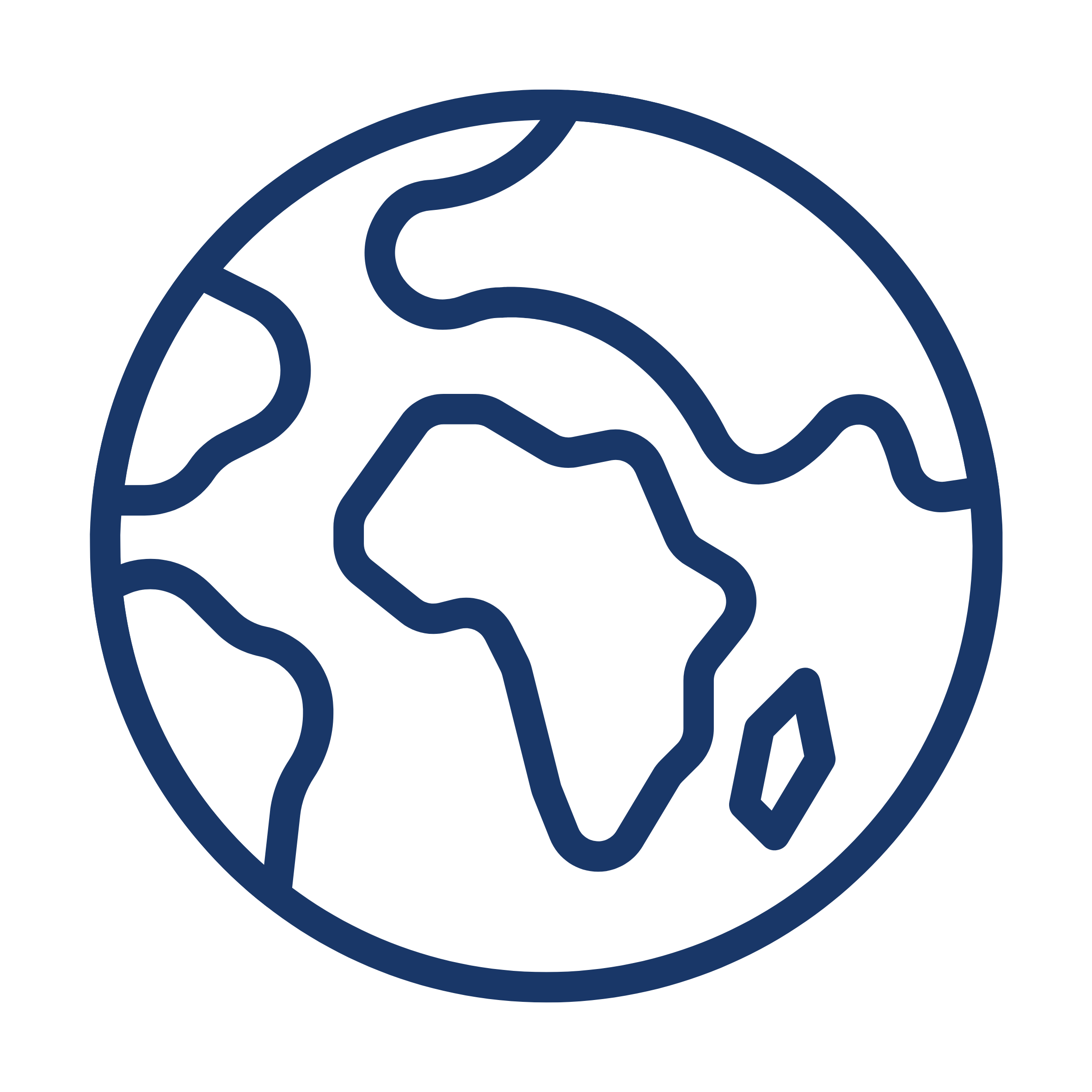 Line drawing of the Earth highlighting the African continent and the Middle East.