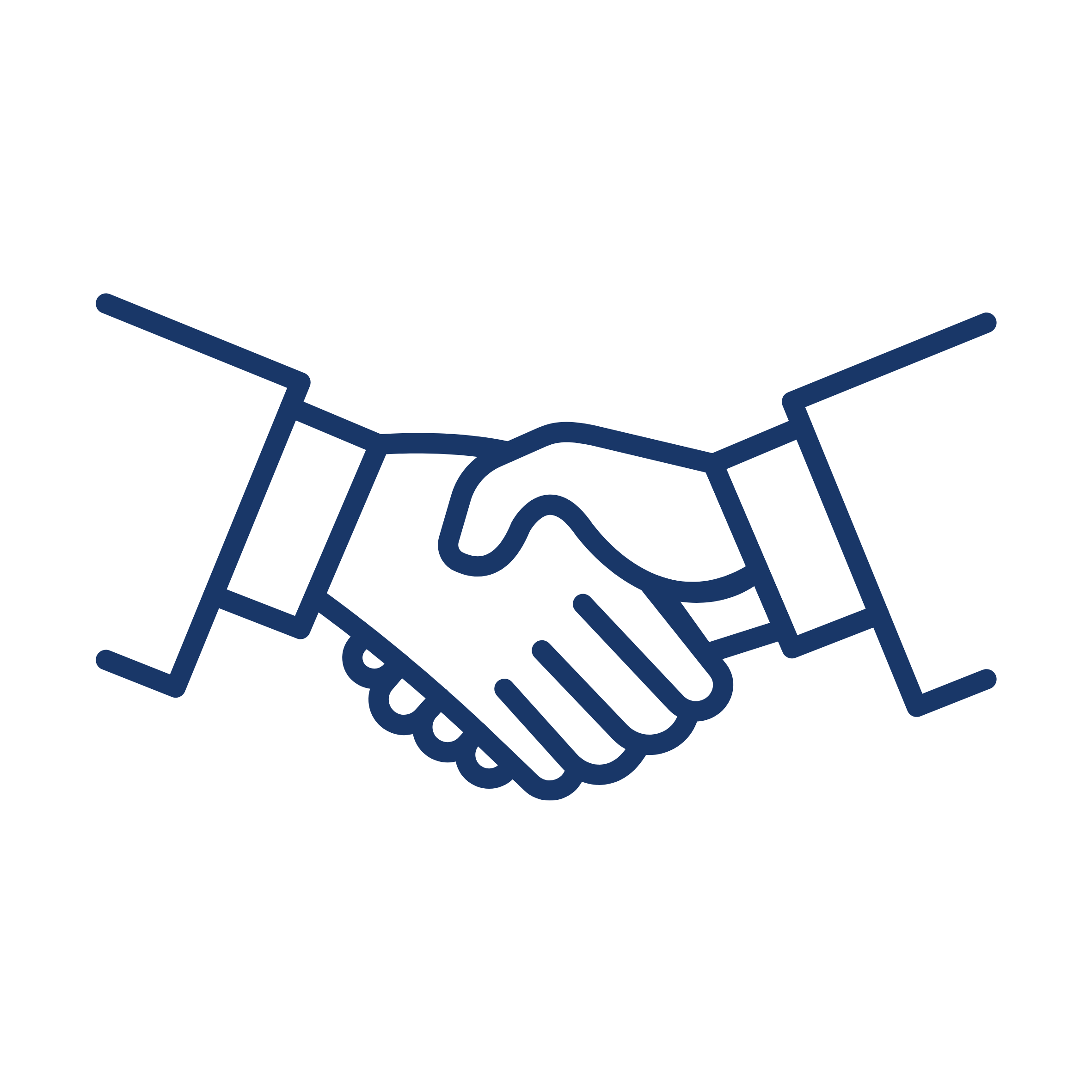 Line drawing of a handshake with a shield in the background.