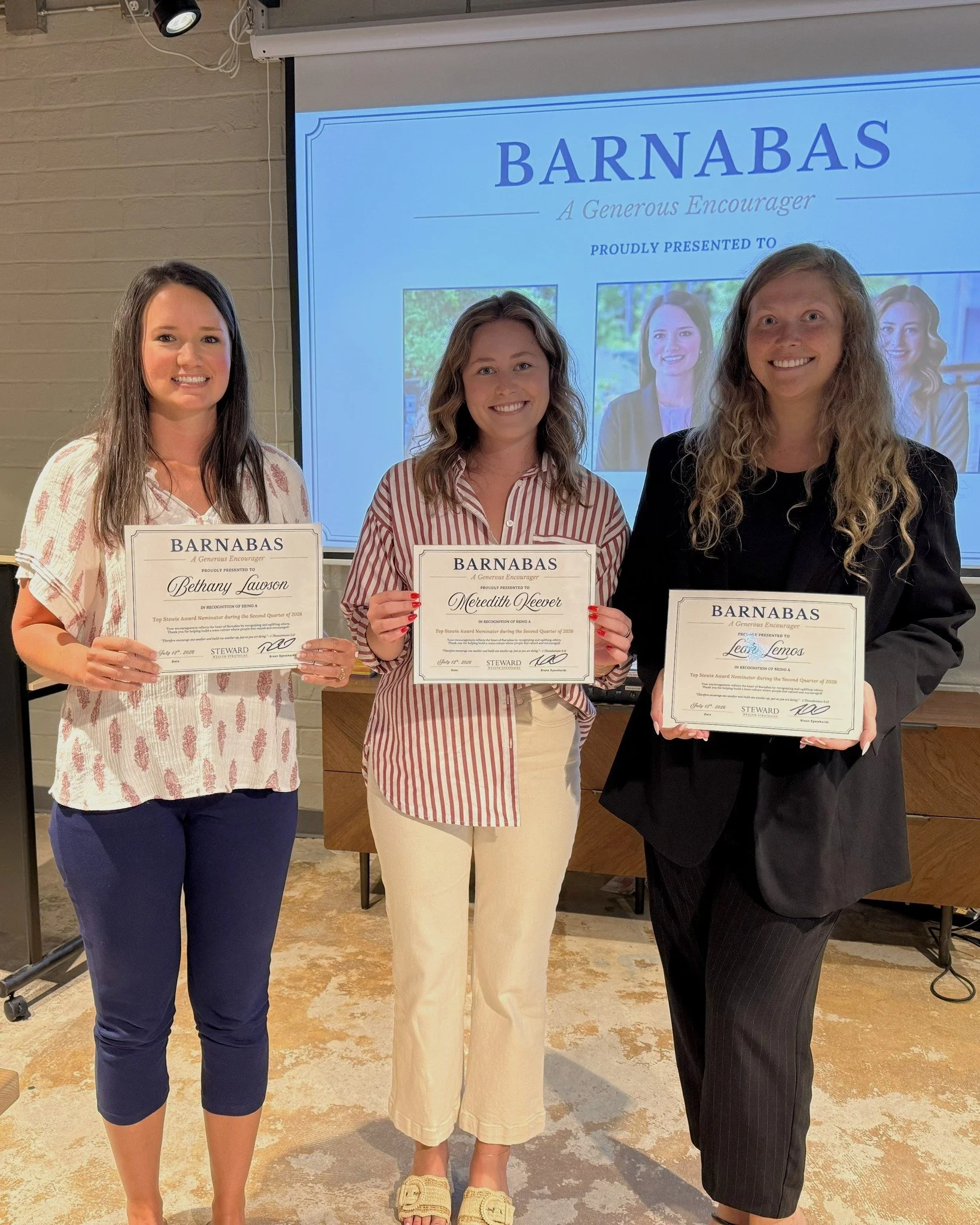 Congratulations to Bethany Lawson, Meredith Keever, and Leah Lemos on receiving the Barnabas Award for the second quarter of 2026! 👏

Barnabas, whose name means "son of encouragement," was known for strengthening and encouraging others. Th