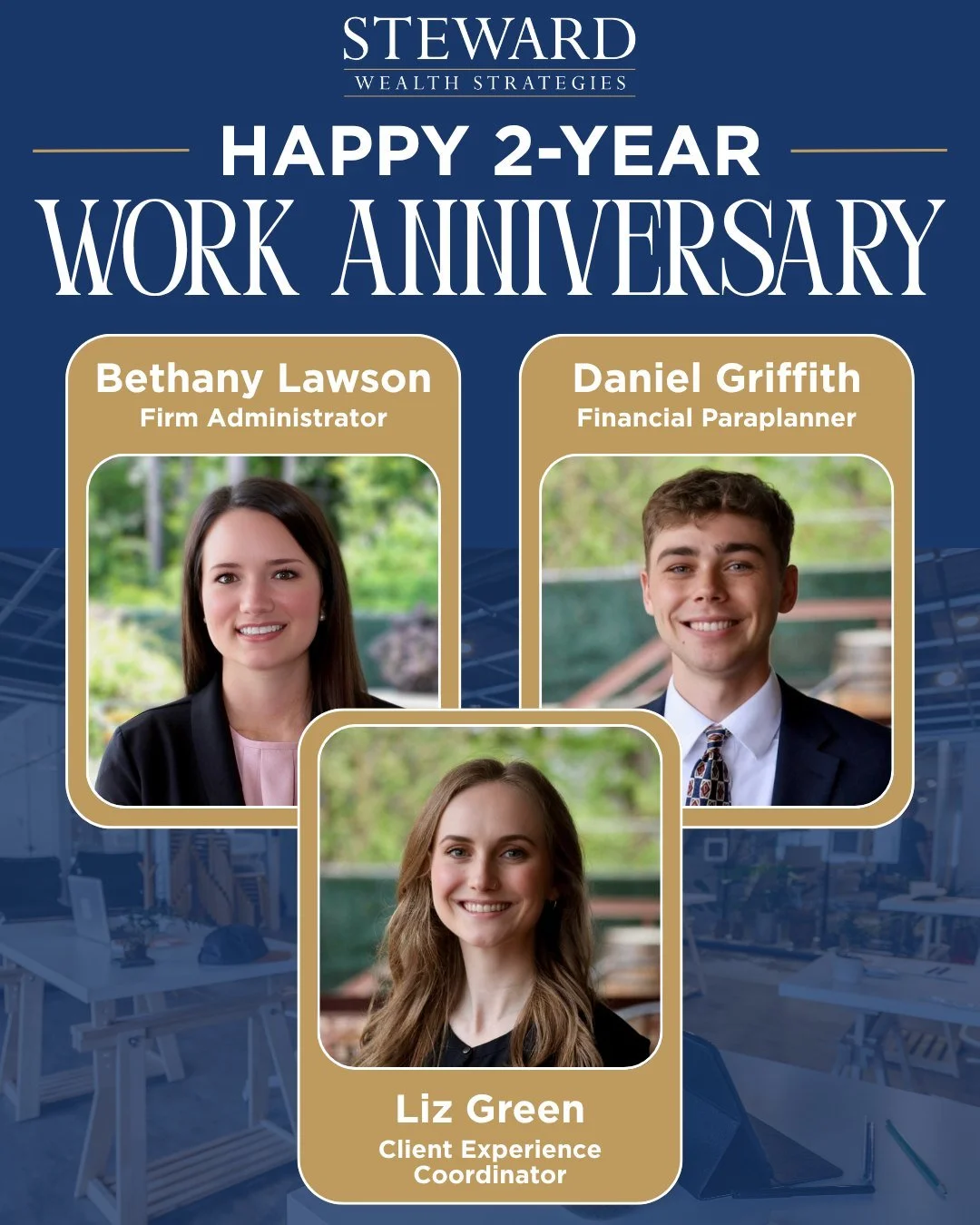 Two years, three incredible teammates, and countless reasons to celebrate! Happy work anniversary to Bethany, Daniel, and Liz!