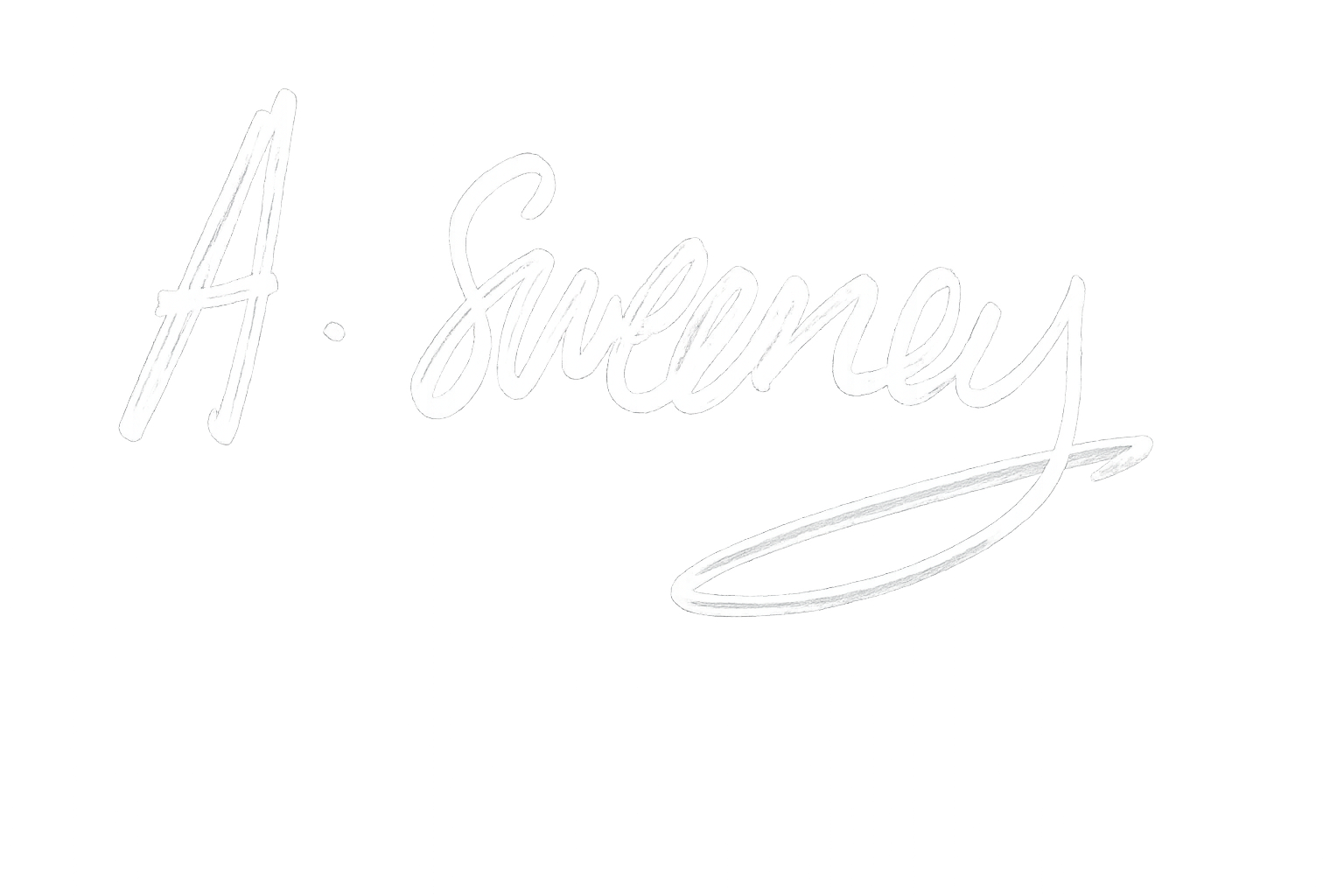 White neon sign that says "A. Sweeney" on a black background.