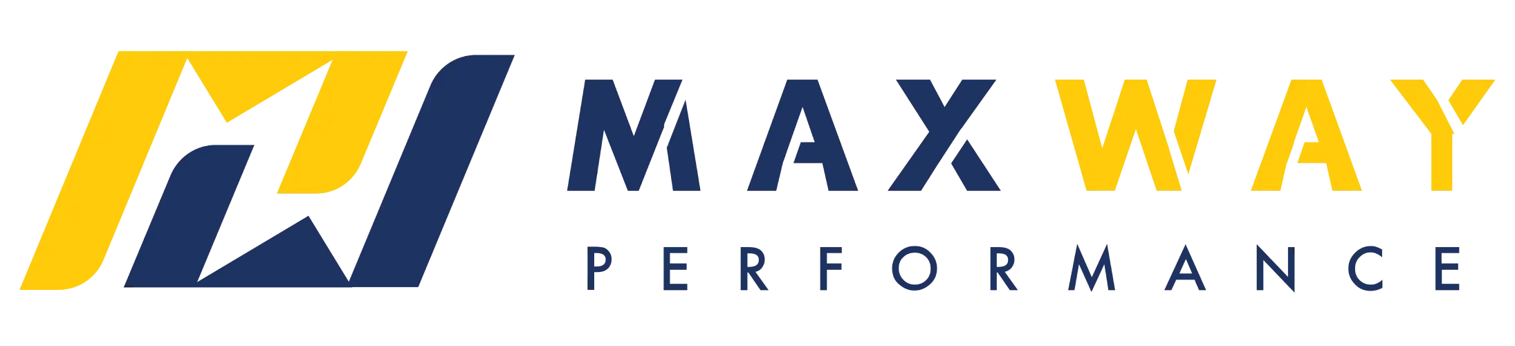 Maxxway Performance logo with large yellow and blue letters and a stylized mountain peak.