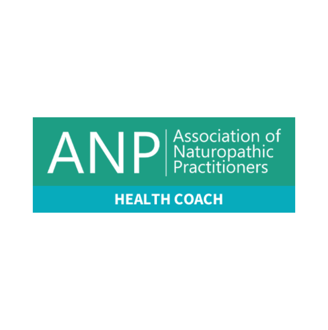 Logo of the Association of Naturopathic Practitioners with a teal and blue background, featuring white text that reads 'ANP Association of Naturopathic Practitioners Health Coach'.