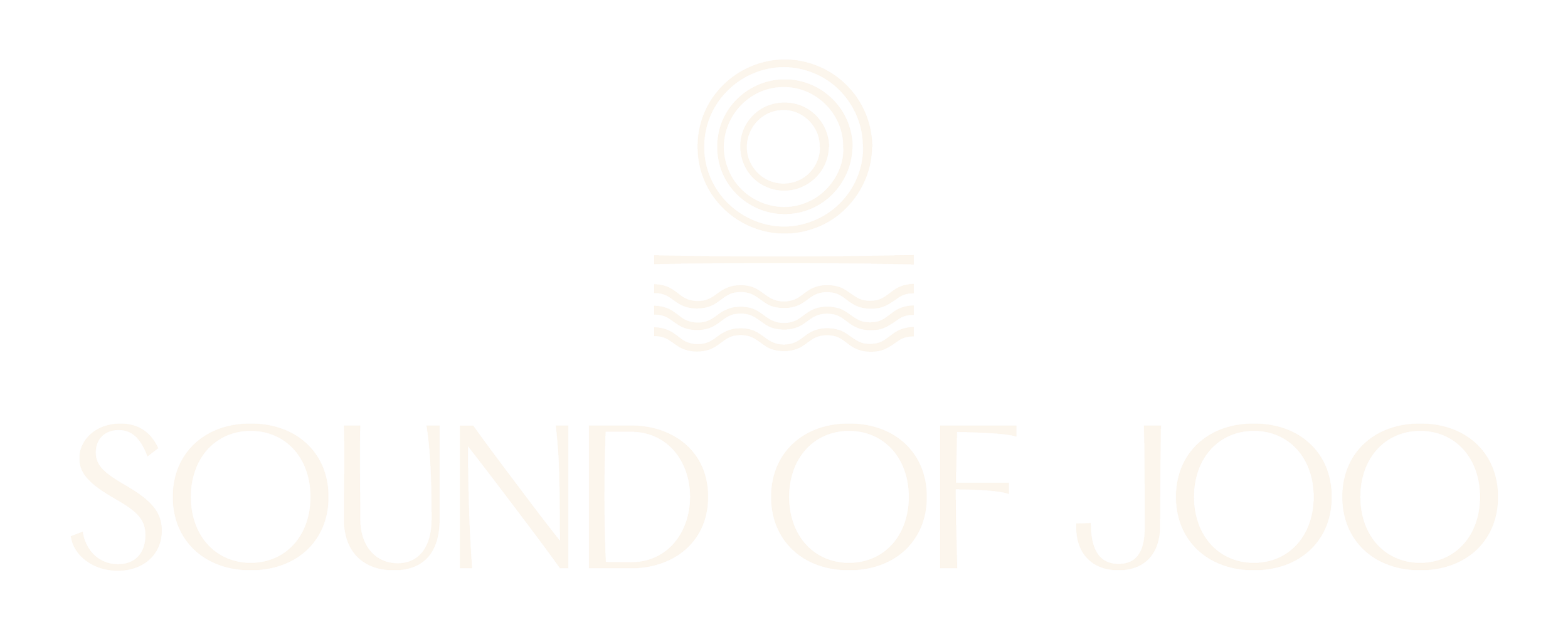 Logo for Sound of Jo, featuring a stylized sun, a horizontal line, and wavy lines representing water, with the text "SOUND OF JO" below.