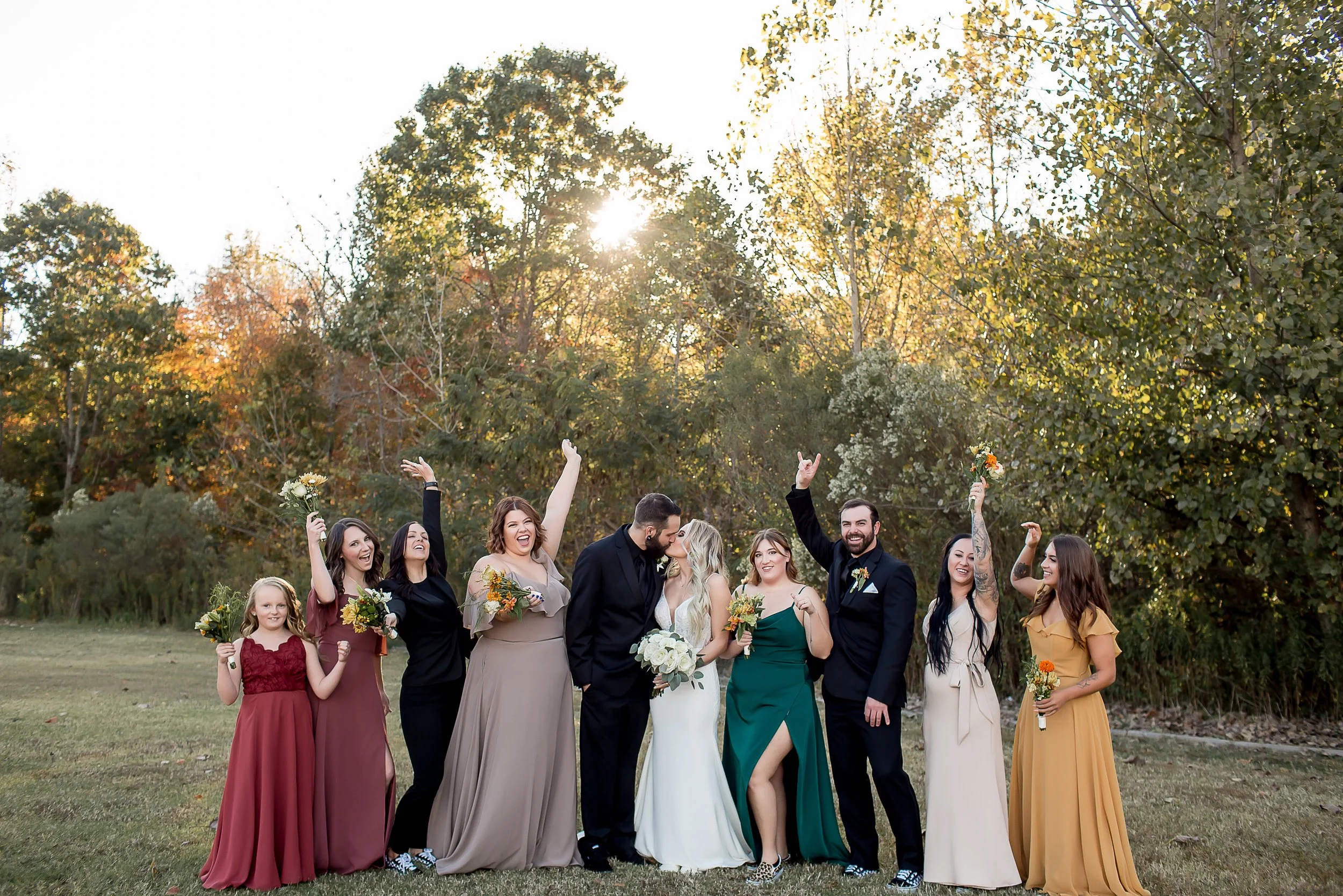 microwedding wedding party at magnolia woods multicolor dresses alternative style