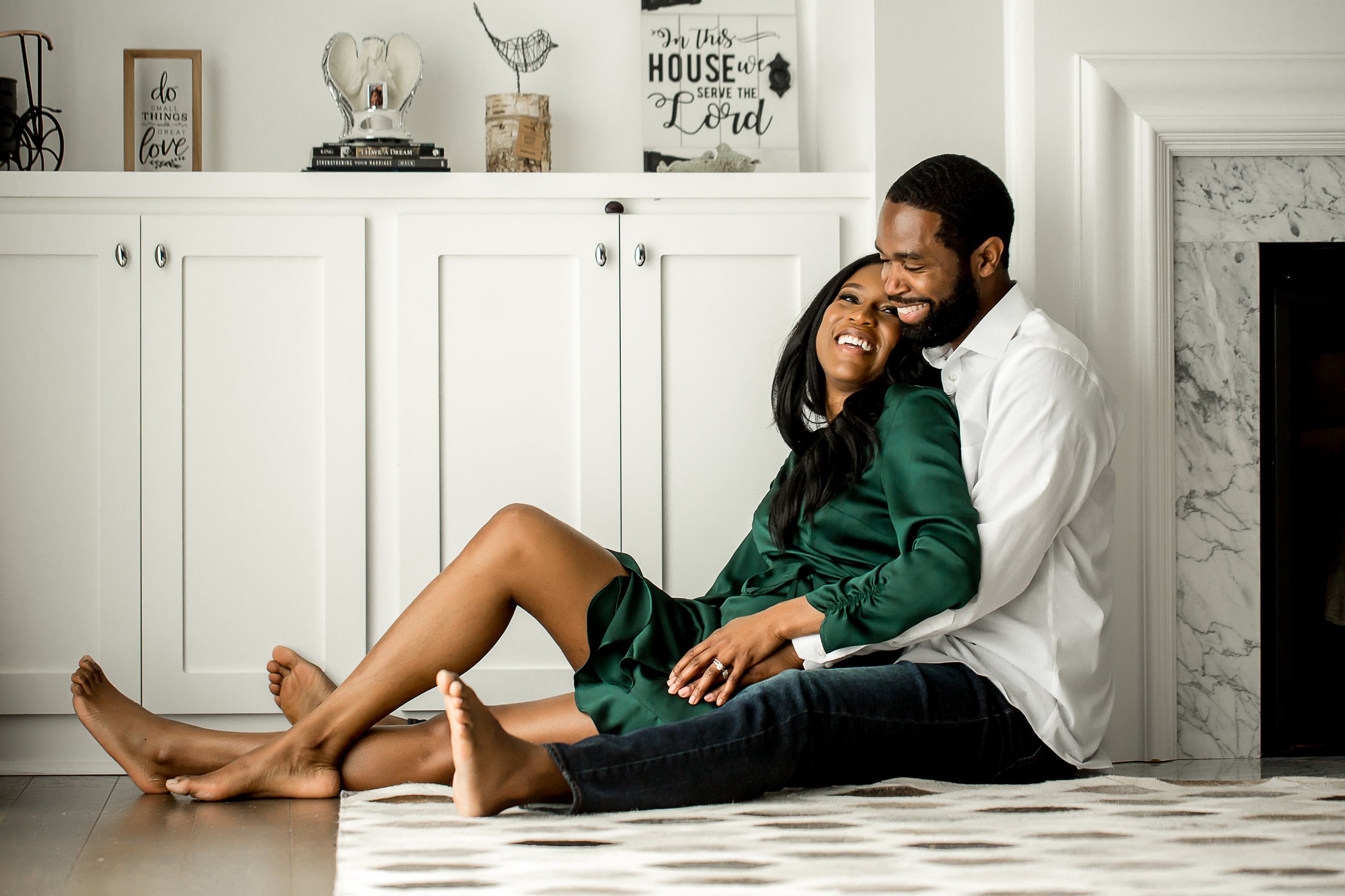charlotte north carolina wedding photographer engagement couple at home session
