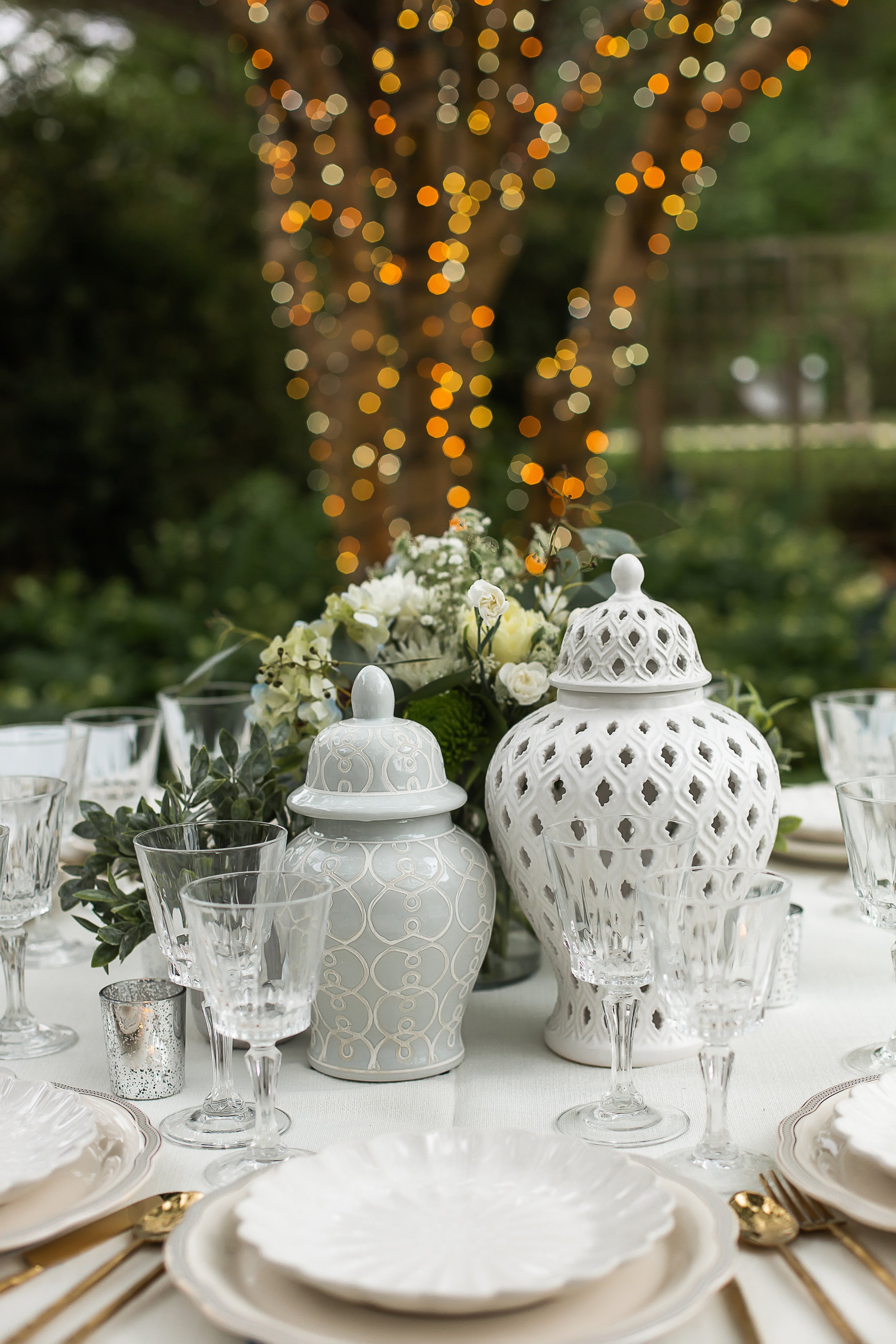 details of outdoor dining tablescape for proposal engagement or microwedding