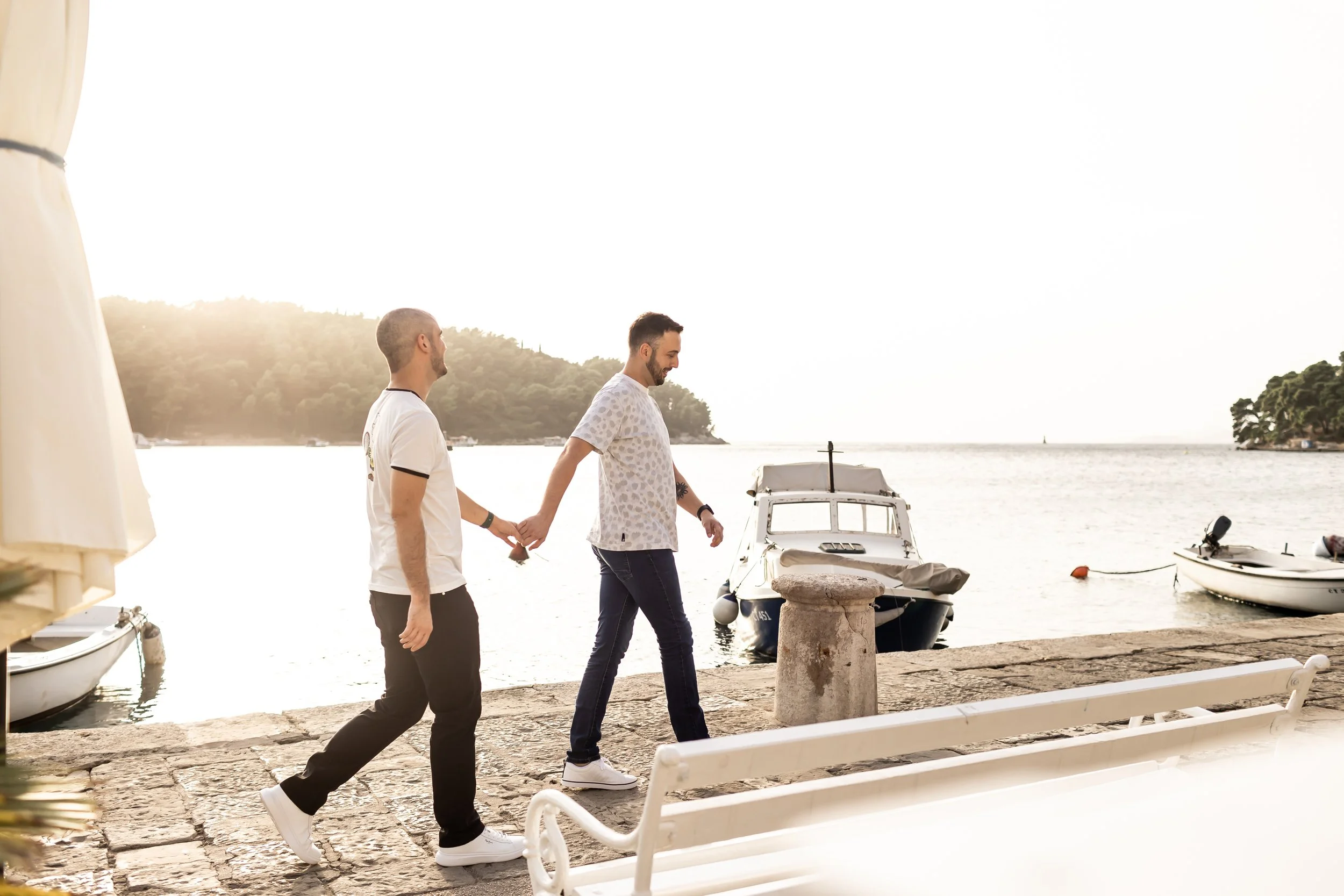 lgbt couple engagement session cavtat croatia dubrovnik adriatic sea golden light summer sun