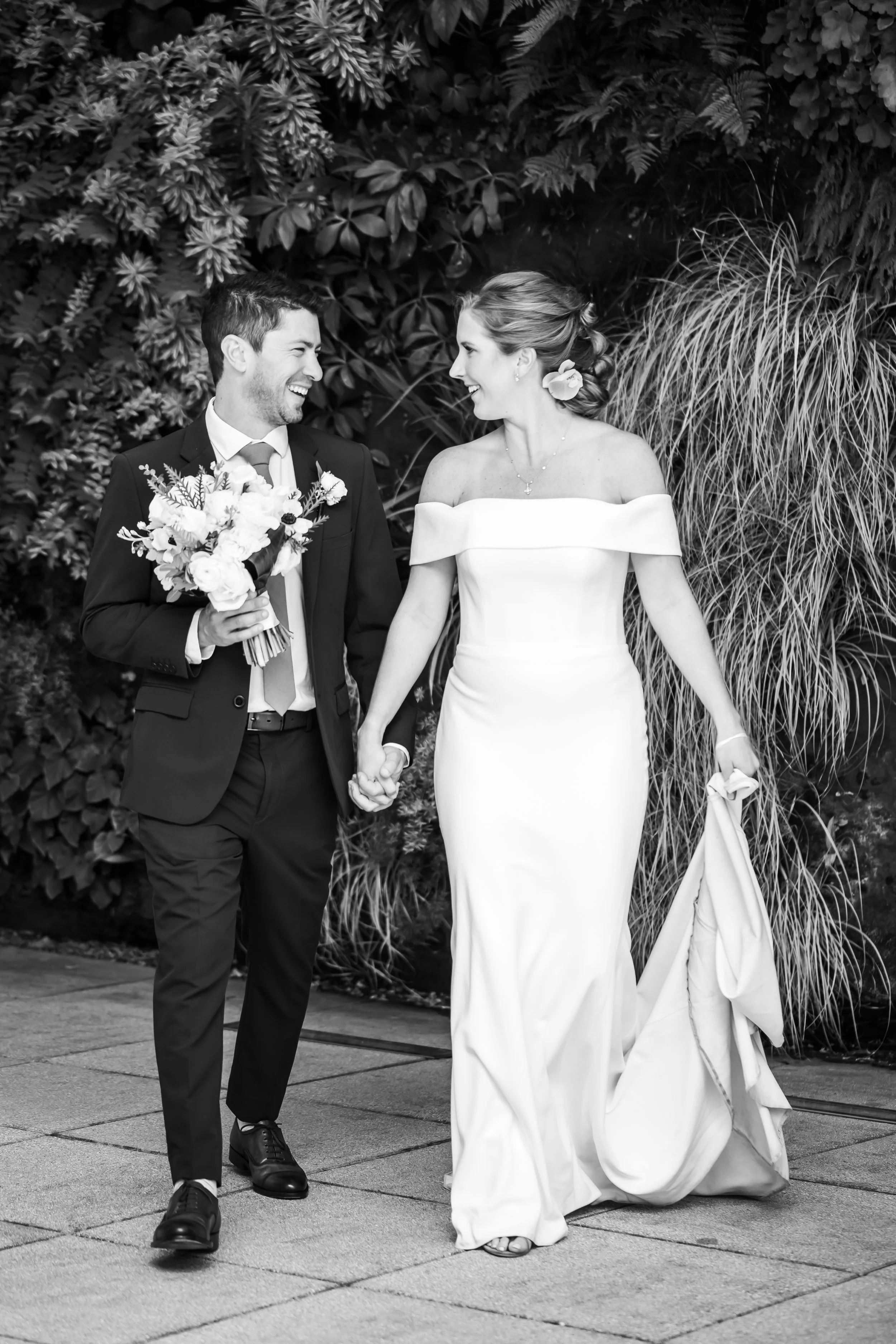 black and white portrait of wedding couple micro wedding uptown charlotte north carolina