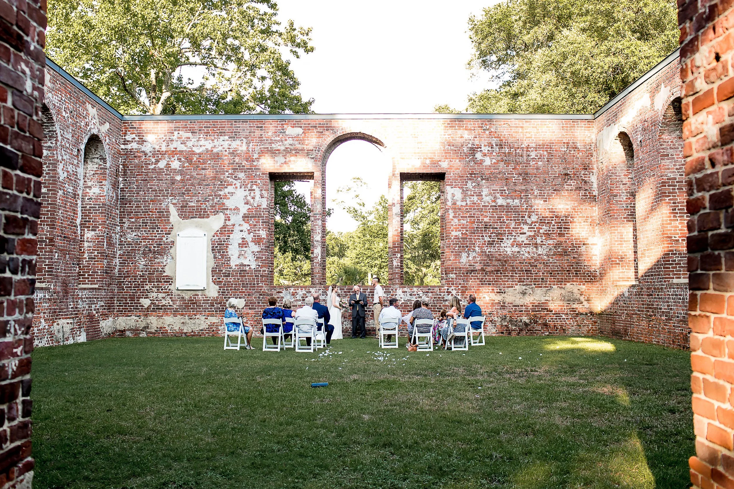 church ruins wilmington nc micro wedding elopement bride and groom with small ceremony