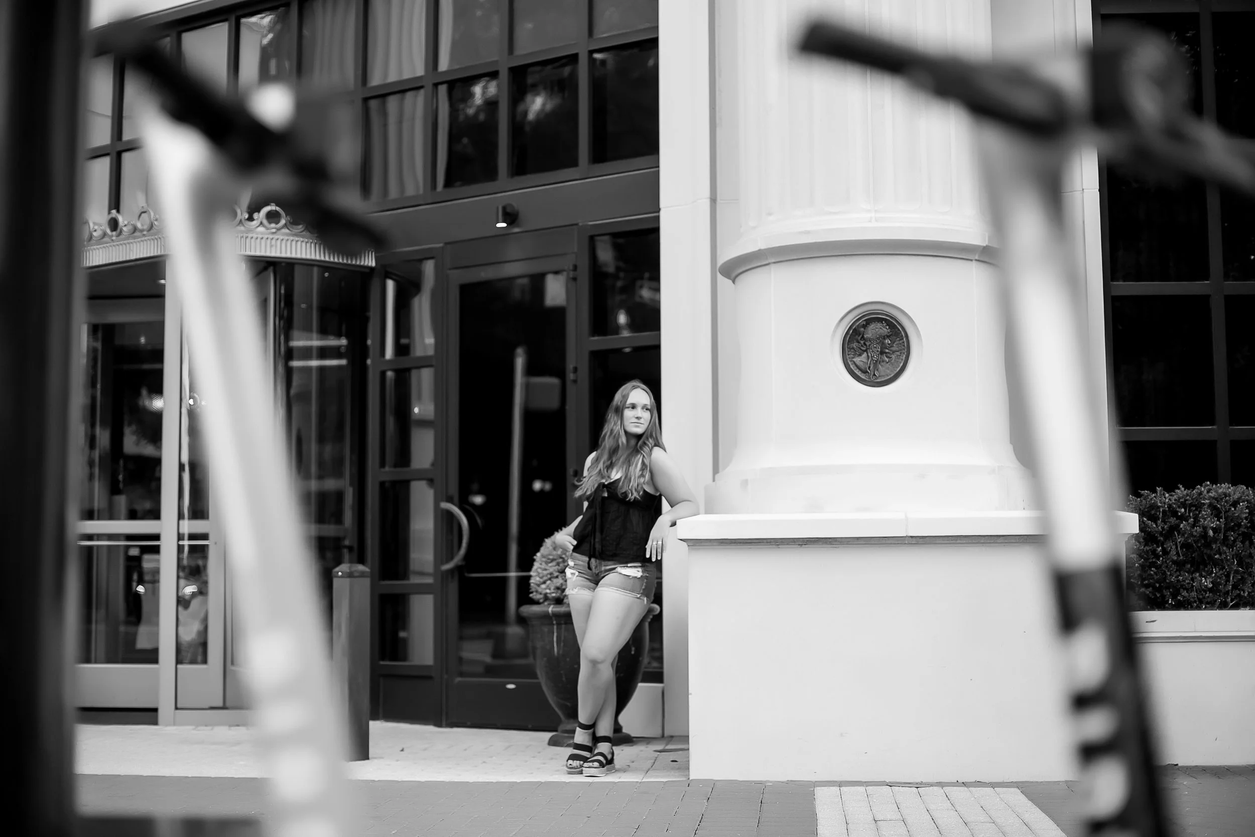 black and white city lifestyle senior photo