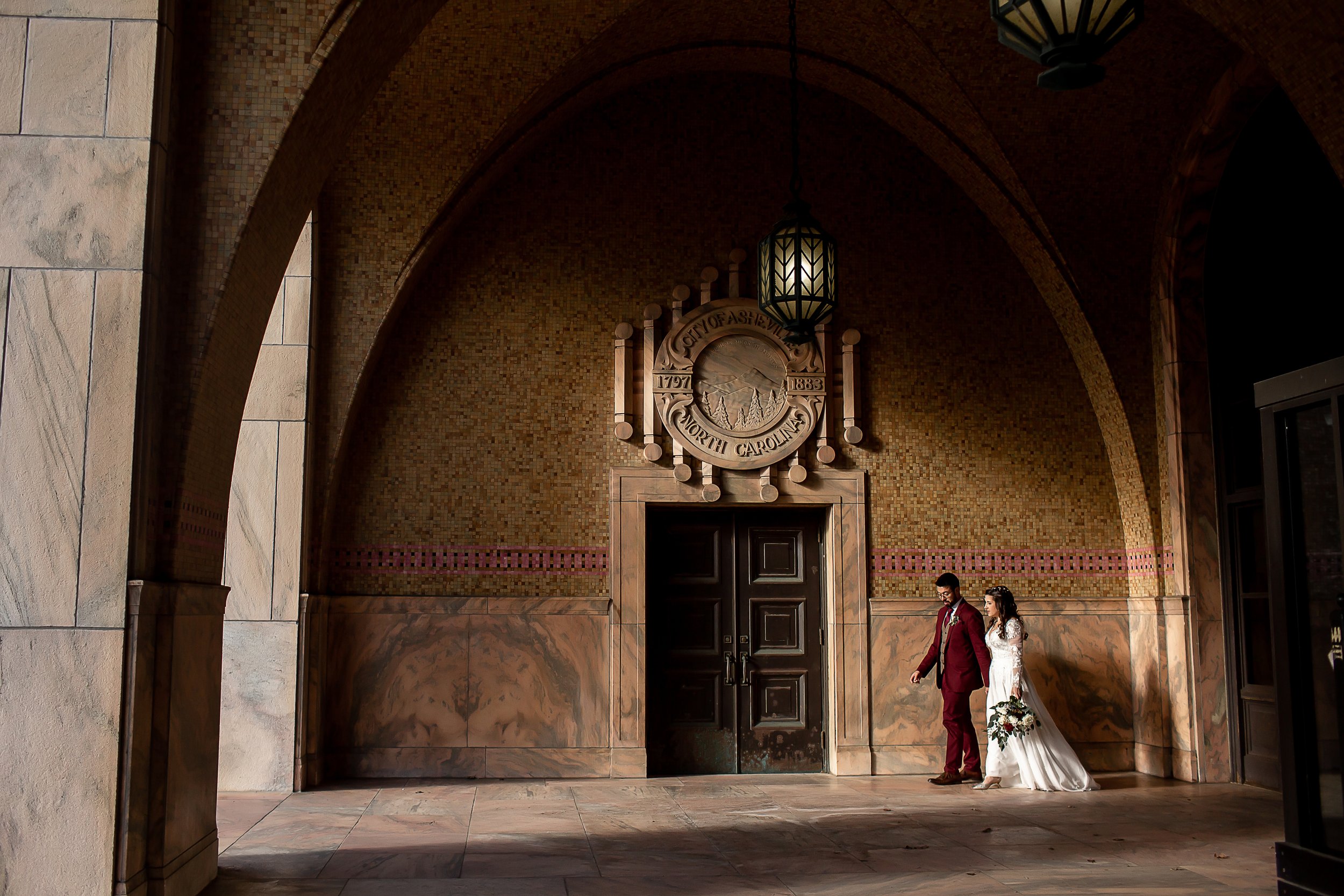 elope asheville nc courthouse buncombe county architecture bride and groom winter