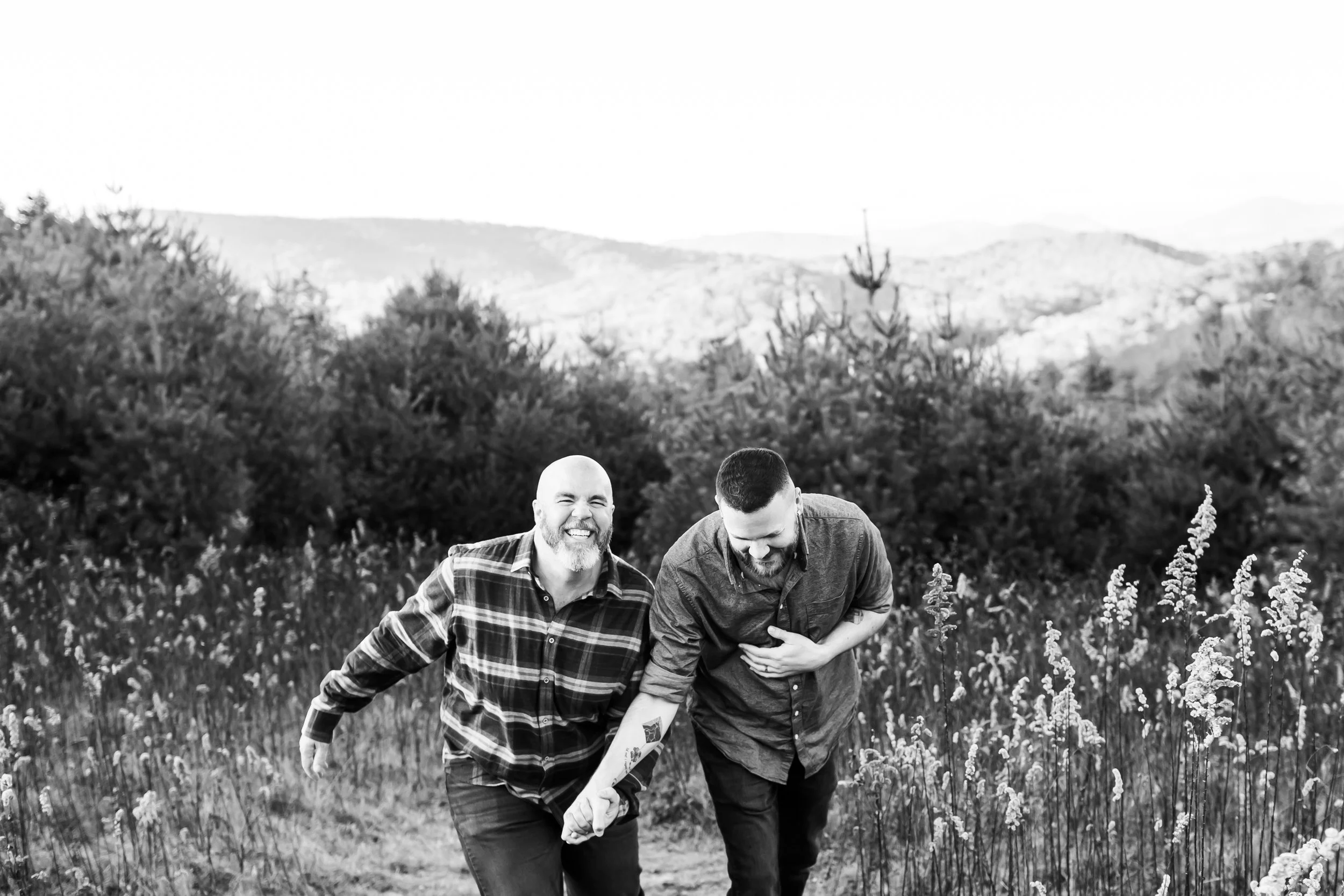 black and white engagement photo blue ridge mountains nc photographer lgbt