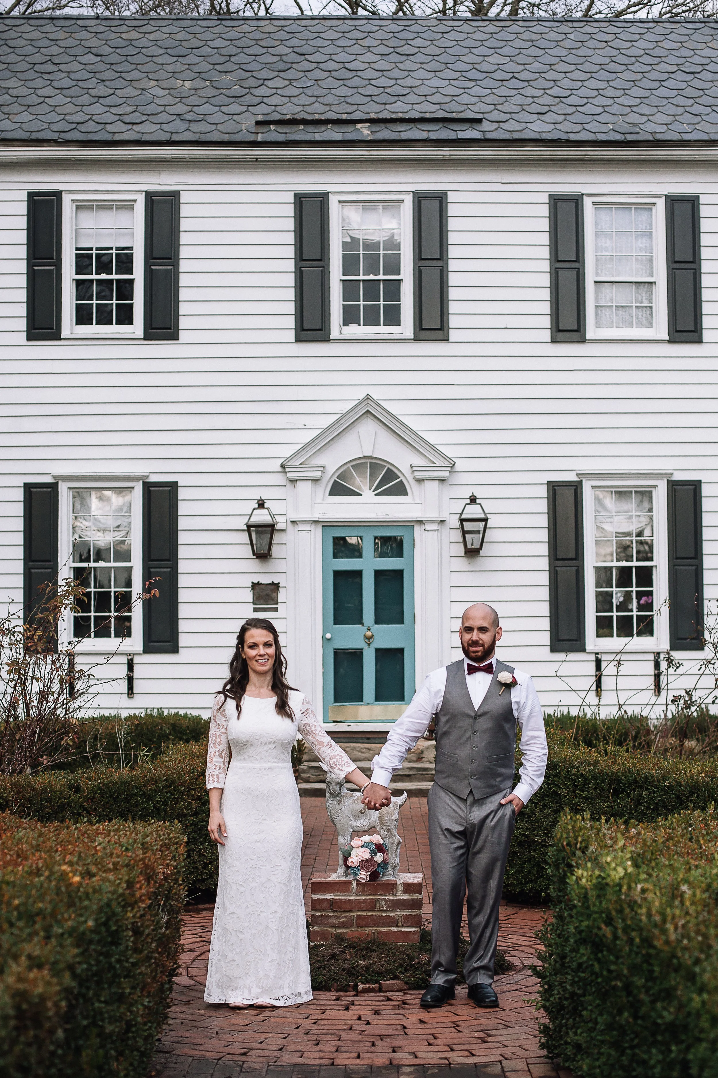historic home micro wedding bride and groom