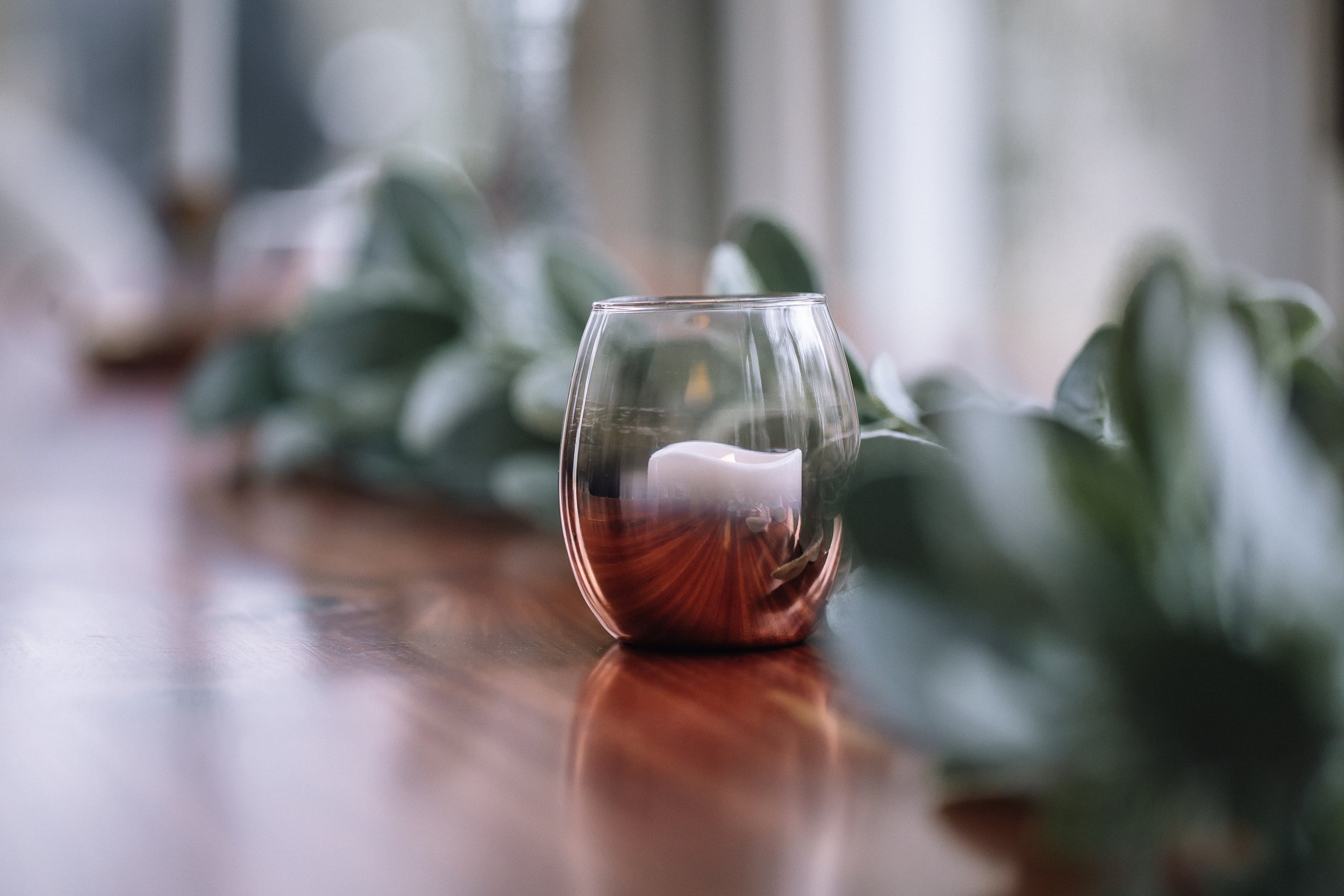 photography wedding details simple greenery and candle holder