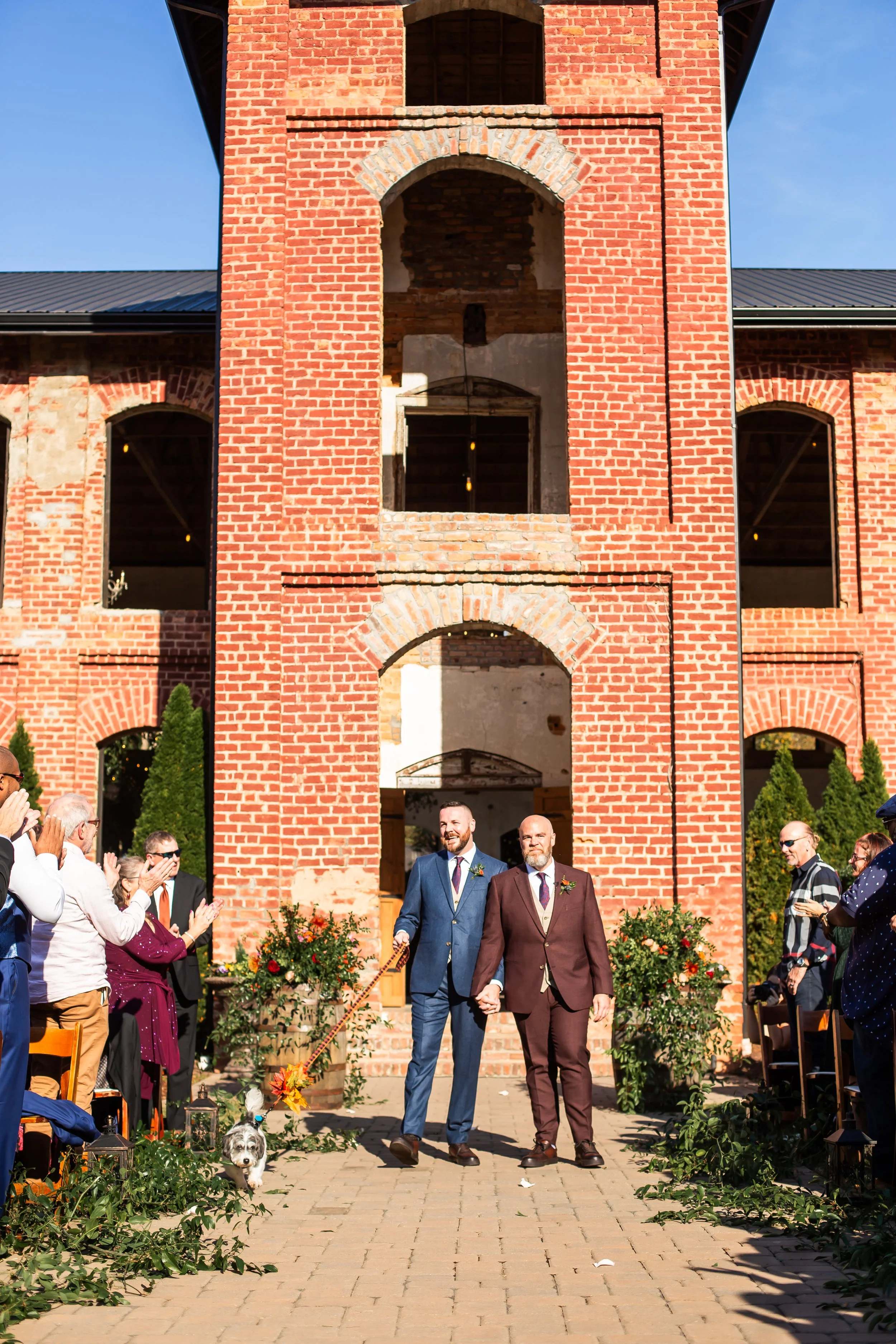 dog in wedding ceremony lgbt couple providence cotton mill charlotte nc