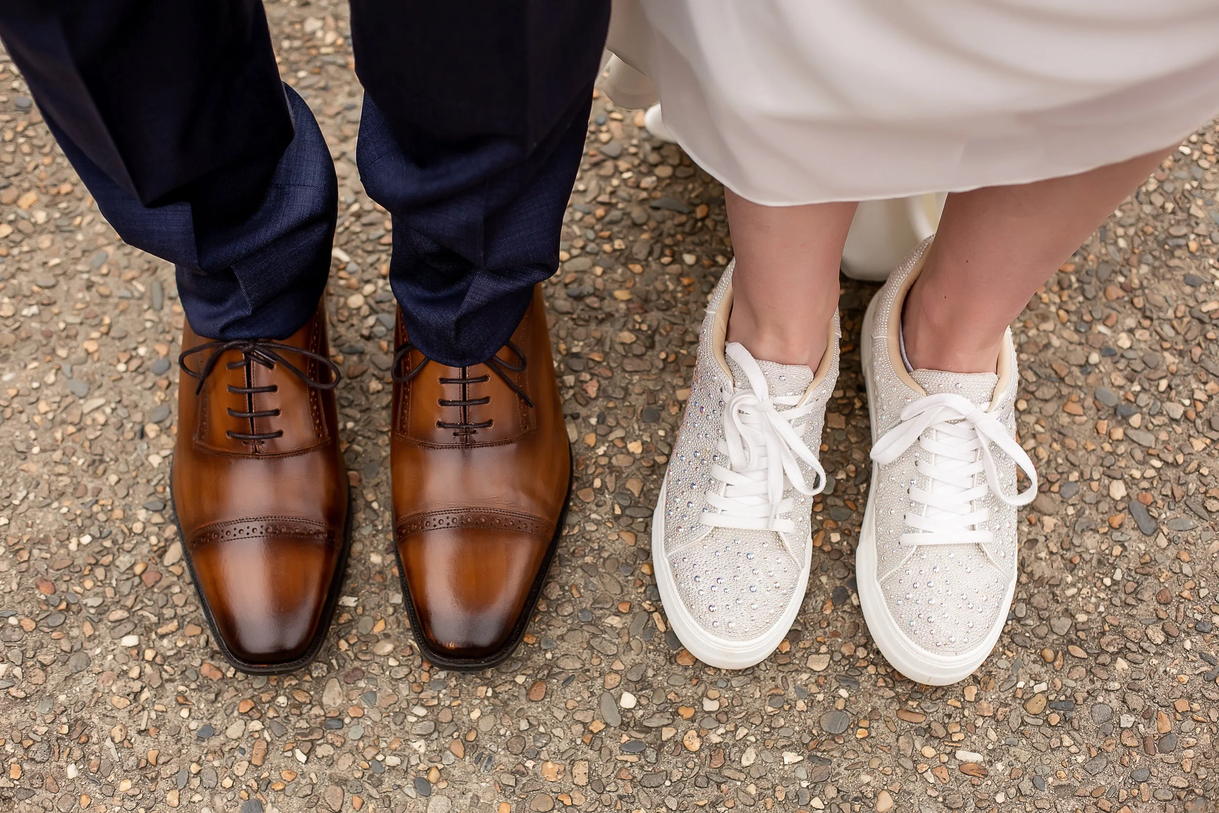photo of bride and groom shoes on their feet from above charlotte nc elopement
