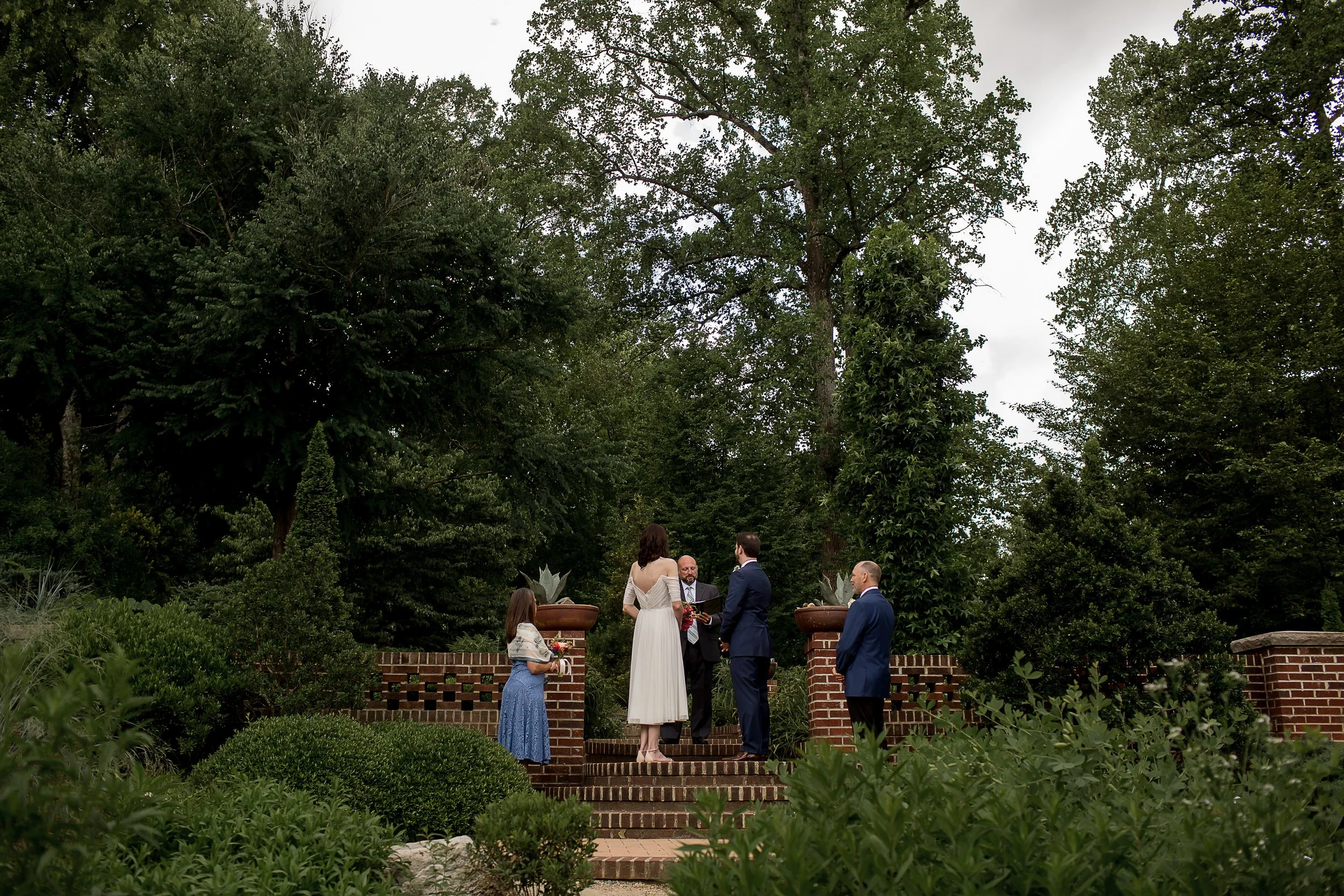 Intimate elopement in the park uncc botanical gardens only witnesses and officiant