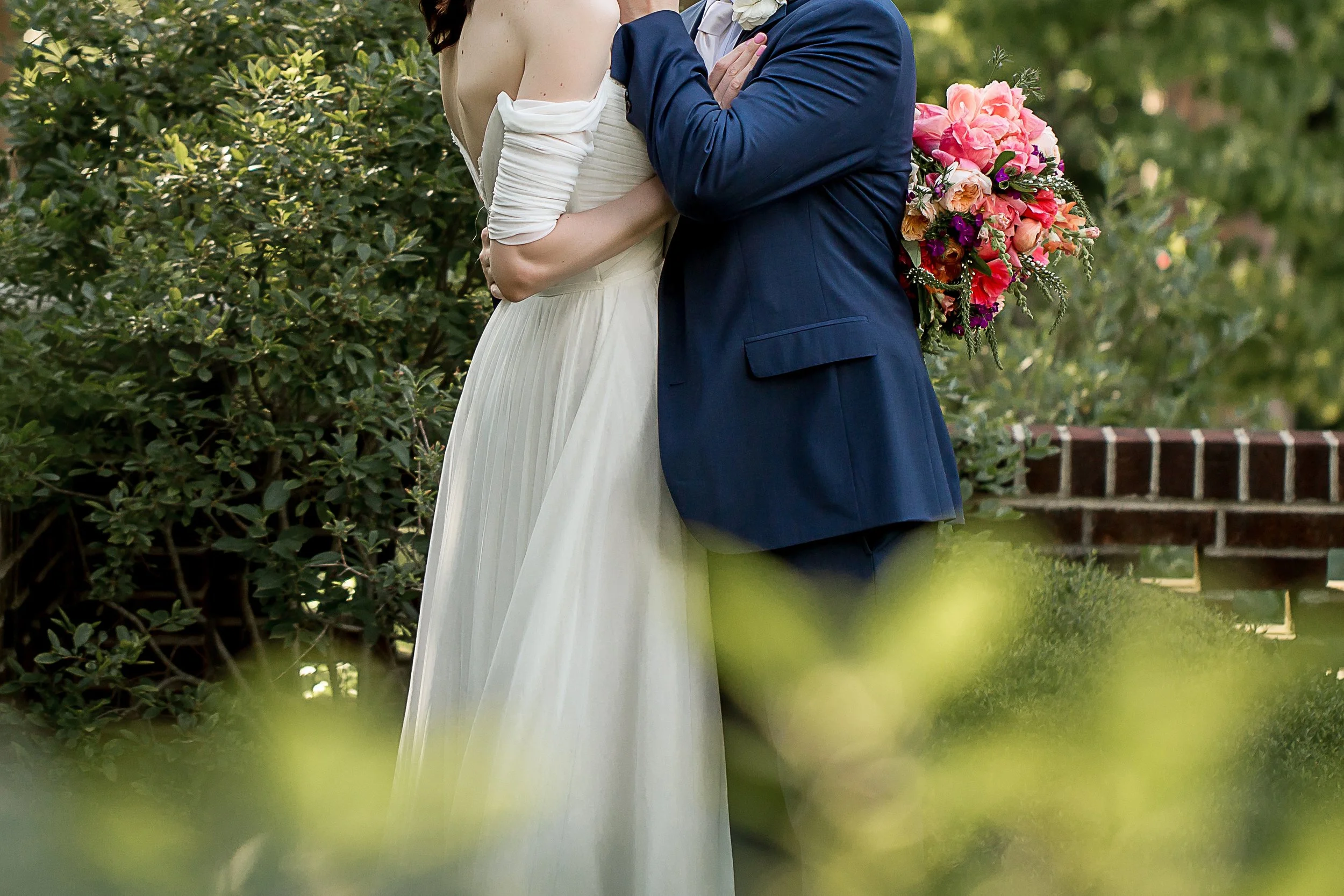 intimate photo of couple embracing after garden elopement
