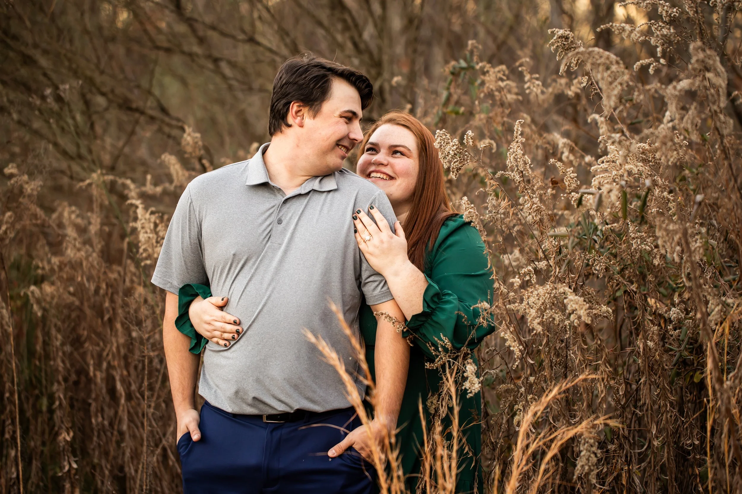 winter afternoon engagement photos in golden fields