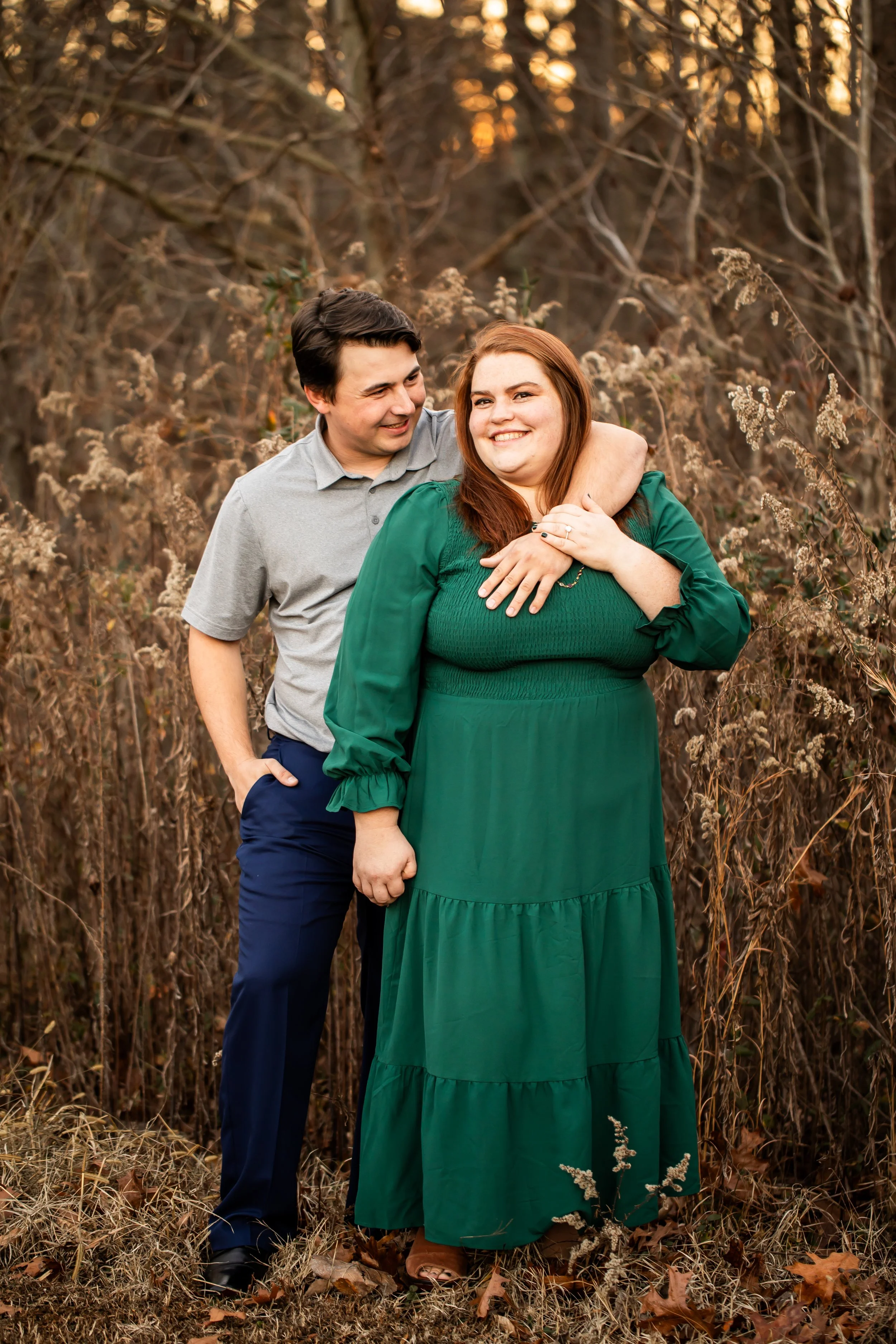 engaged green dress winter photos charlotte nc best photographer