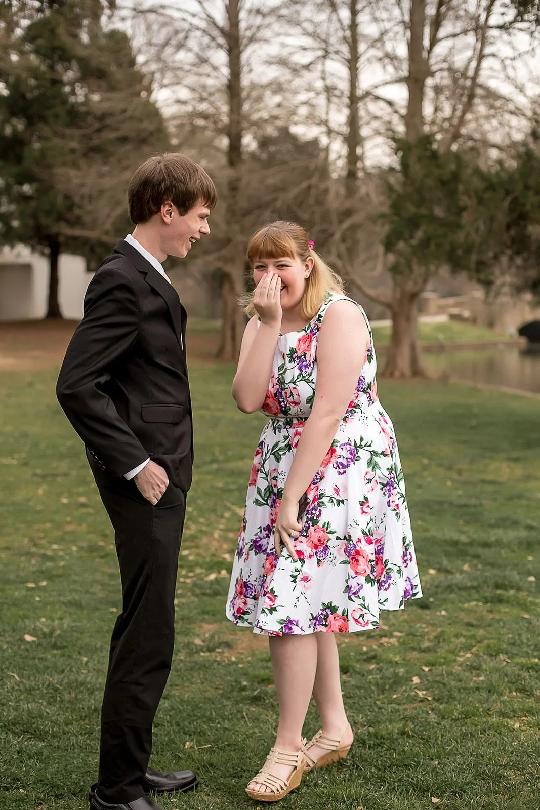 happy couple celebrates after surprise proposal