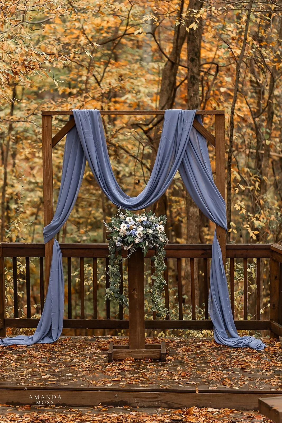 outdoor ceremony space with powder blue accents at bansen farms fall wedding