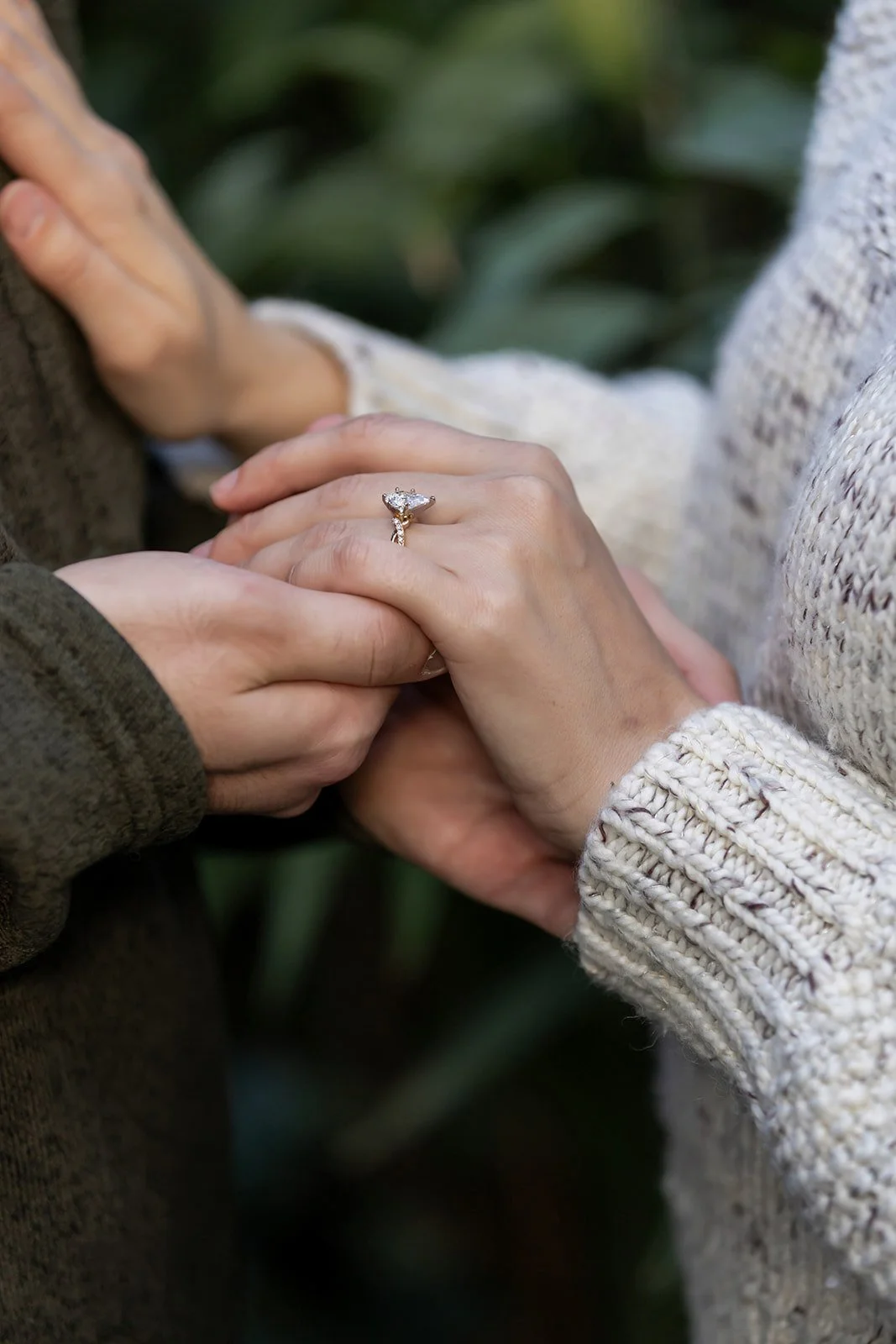 close up of engagement ring after surprise proposal