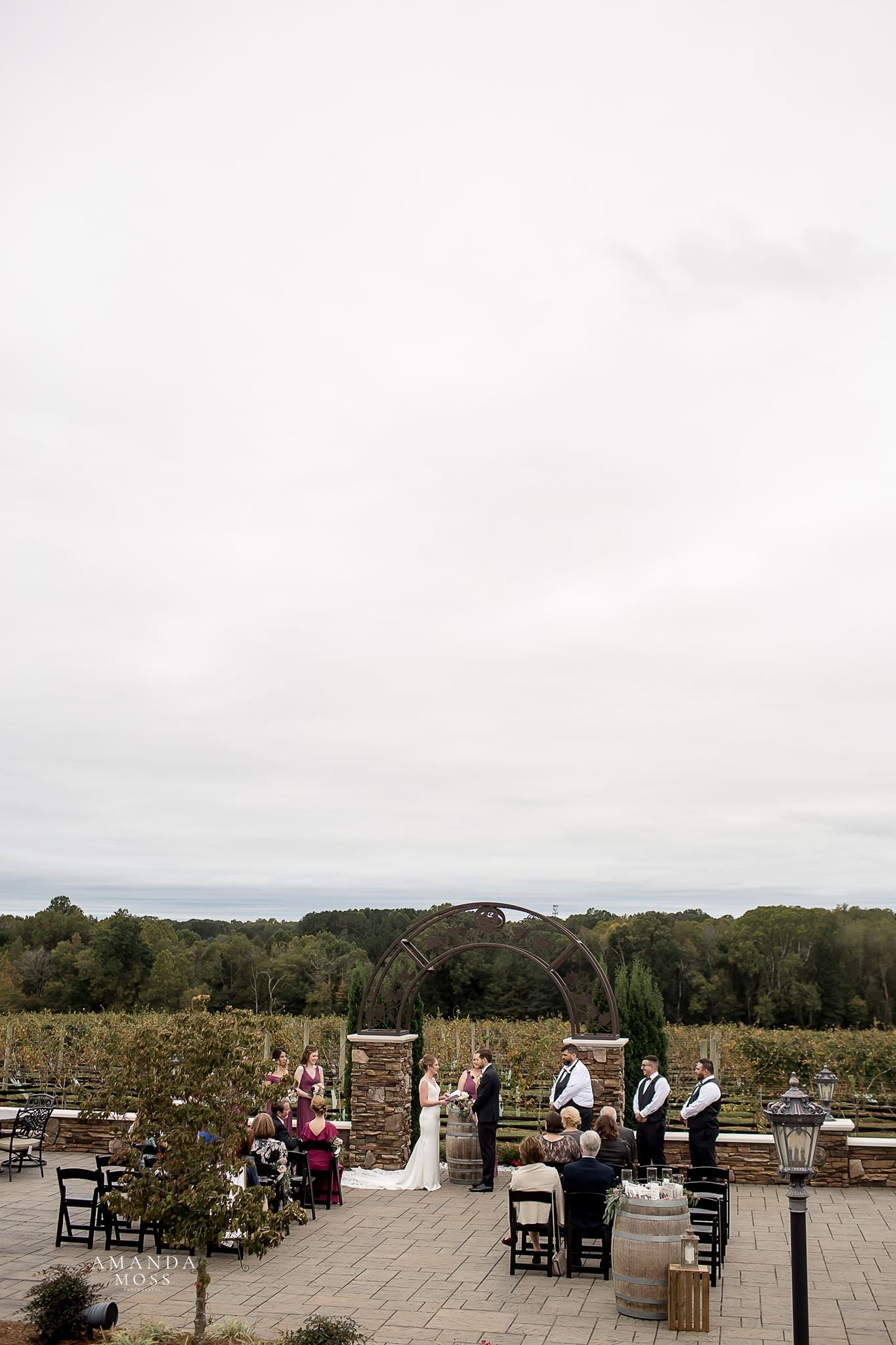 wide ceremony photo of outdoor wedding at childress vineyards