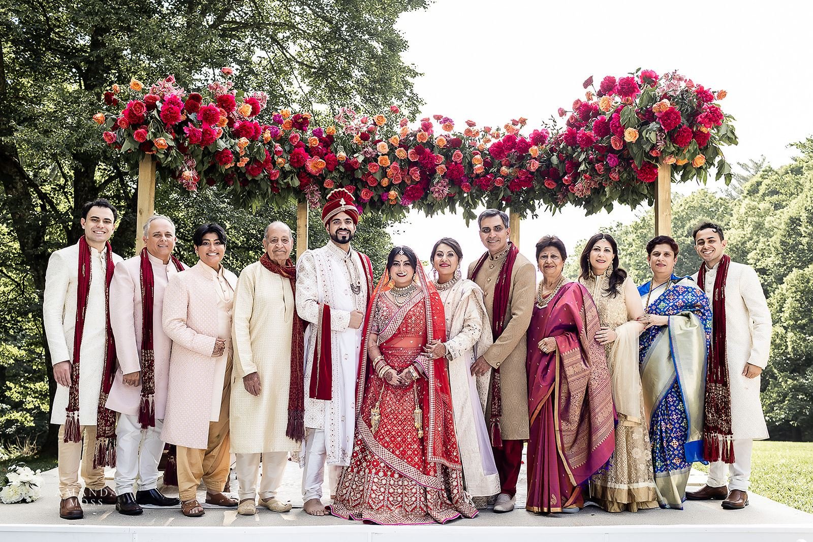 wedding family photo of indian bride and groom and their families at biltmore estate