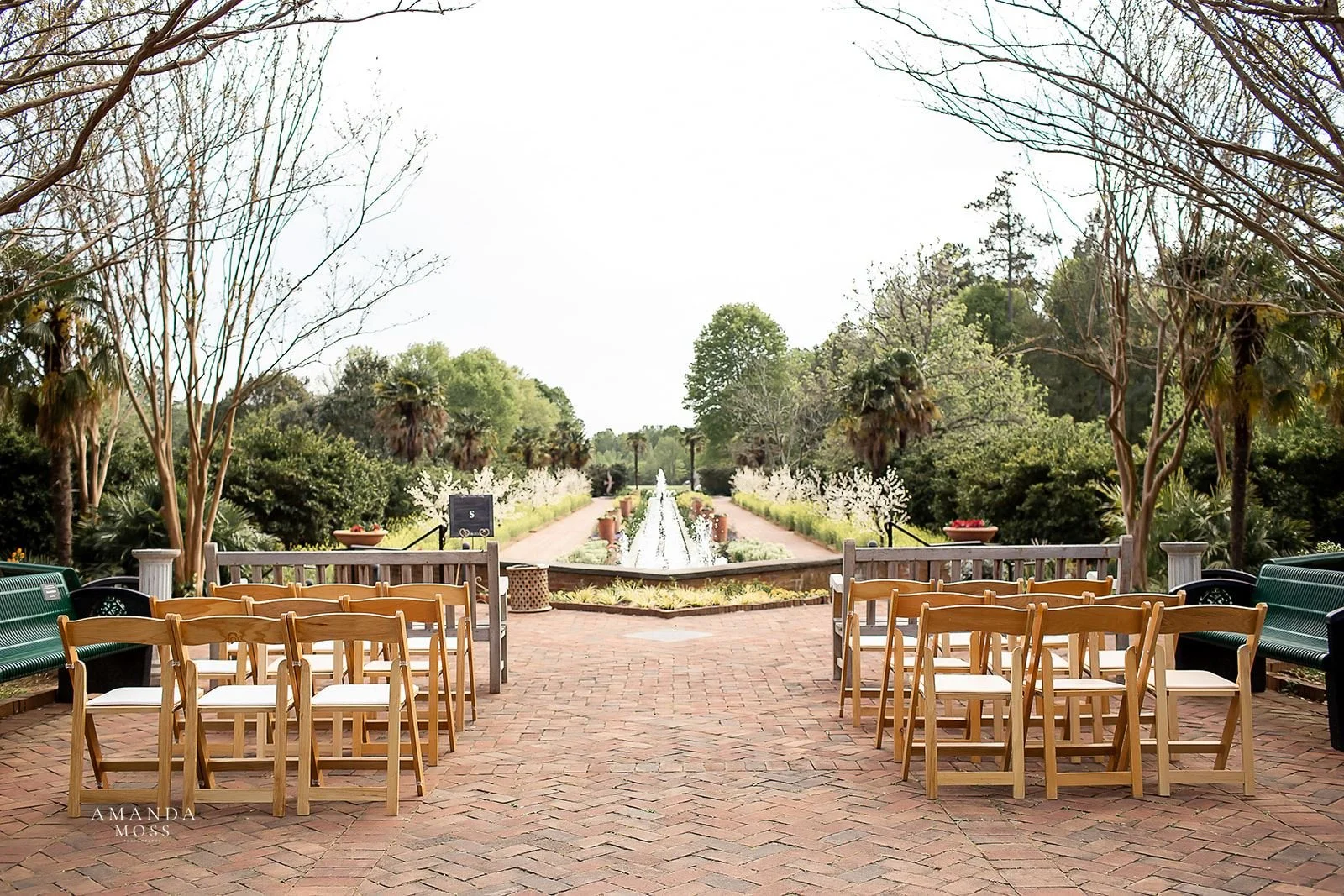 outdoor ceremony set up in front of fountains at daniel stowe botanical garden stowe conservancy belmont nc