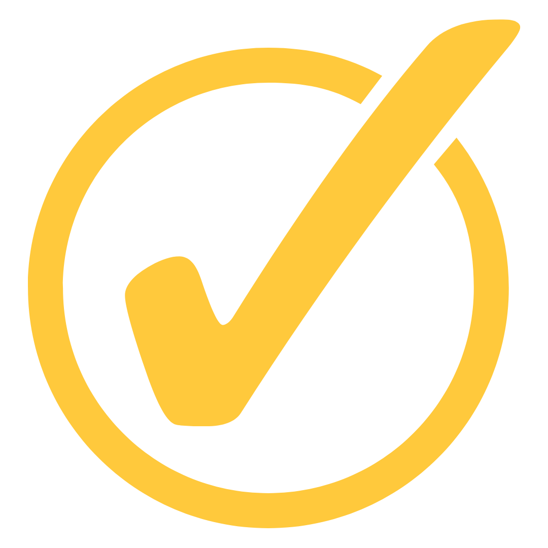 Yellow checkmark inside a yellow circle on a black background.