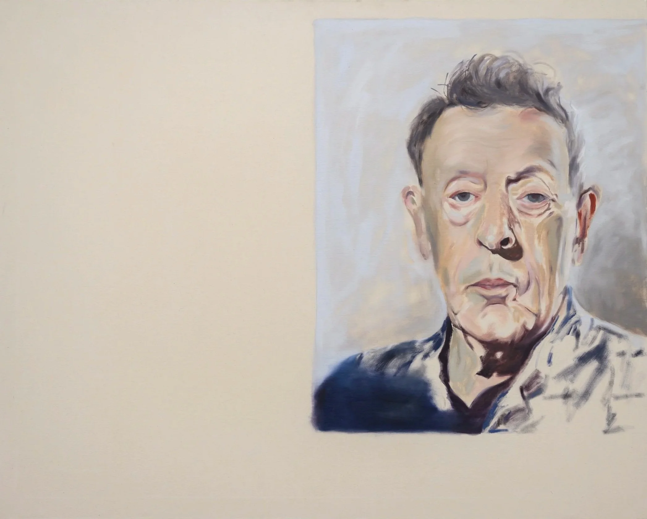 Painting of a man's face with a contemplative expression, painted in a loose, impressionistic style.