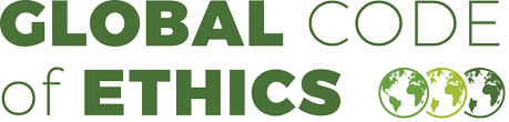 Titelafbeelding met tekst 'Global Code of Ethics' en kleine wereldbolletjes.