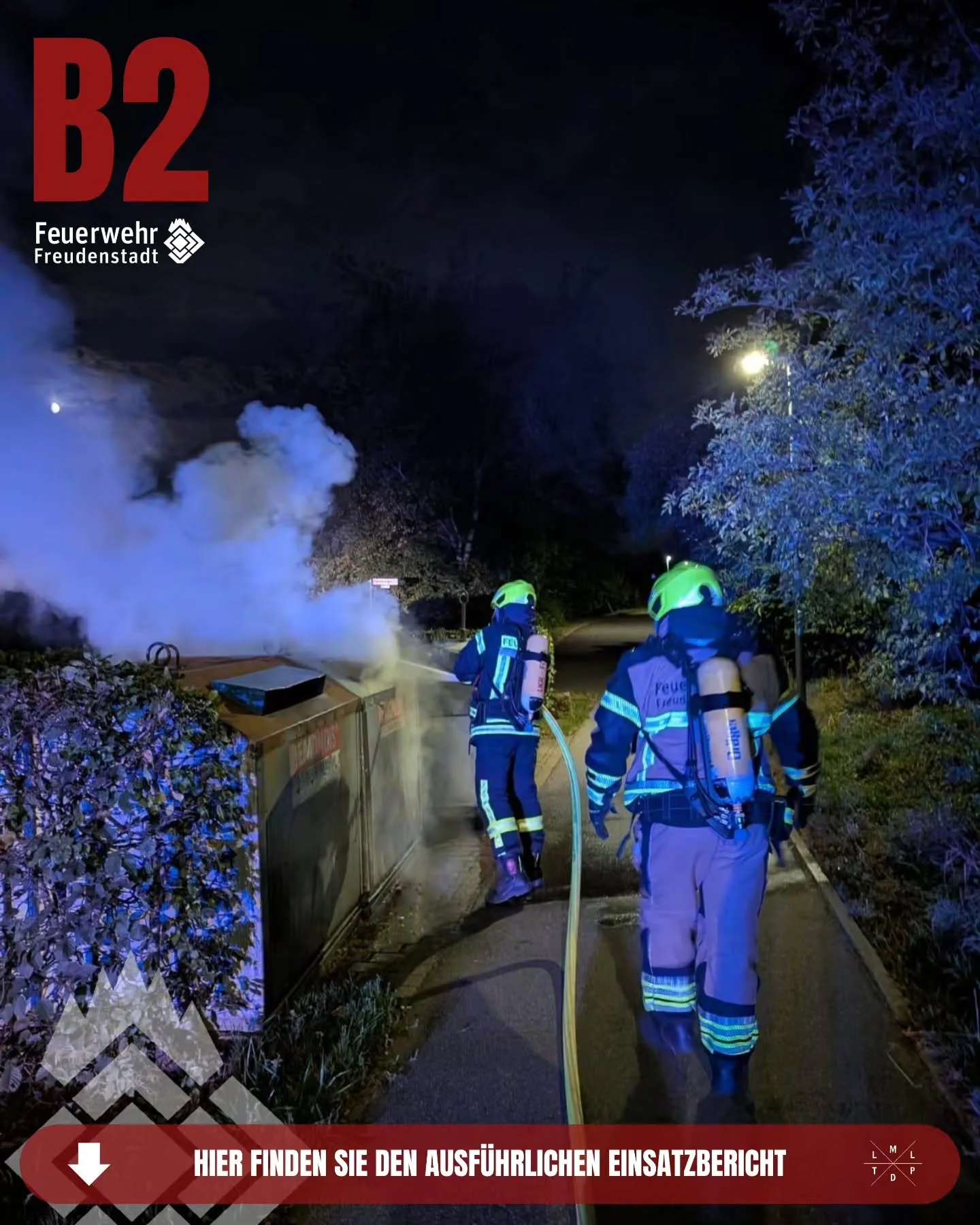 📟 Einsatz Nr. 145/2026

📟 B2 Containerbrand
📆 23.08.2026, 21:22 Uhr 
📍 Gr&uuml;ntal, Forchenkopfstra&szlig;e
🚨 Abteilung Gr&uuml;ntal
🚒 TSW-W 3/48

ℹ️ Zum Brand eines Altpapiercontainers wurde die Abteilung Gr&uuml;ntal-Frutenhof am Sonntagaben