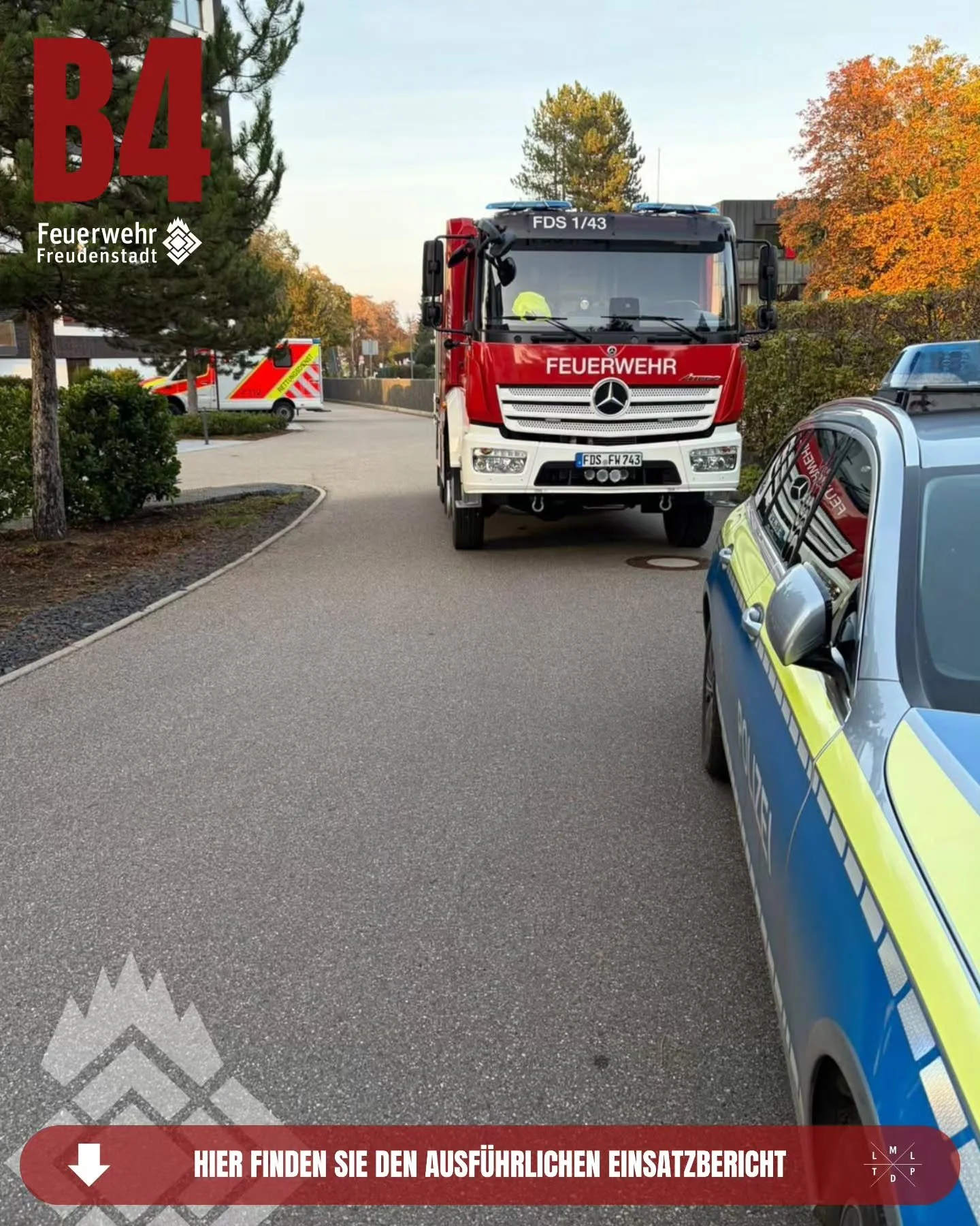📟 Einsatz Nr. 179/2026

📟 B4 BMA Alarm
📆 20.10.2026, 04:19 Uhr
📍 Wittlensweiler Stra&szlig;e, Freudenstadt
🚨 Abteilung Freudenstadt
🚒 KDOW 1/10, ELW 1/12, DLAK 1/33, LF 1/42-1, HLF 1/46

ℹ️ Der dritte Einsatz innerhalb von elf Stunden f&uuml;hr