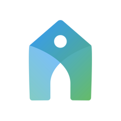 Stylized geometric house icon with gradient blue and green colors