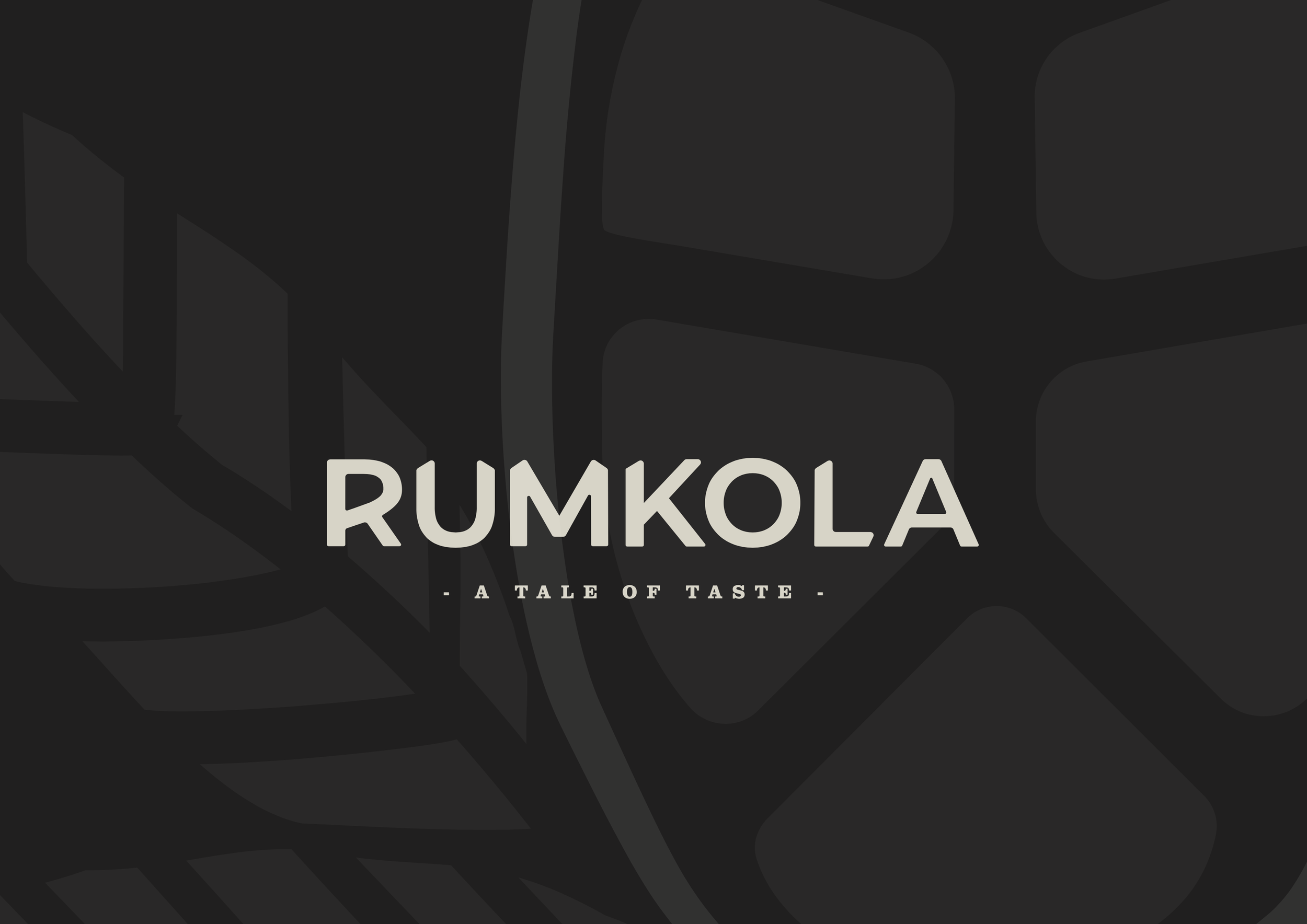 Dark background with the words 'PUMKOLA' and 'A TALE OF TASTE' in white text.