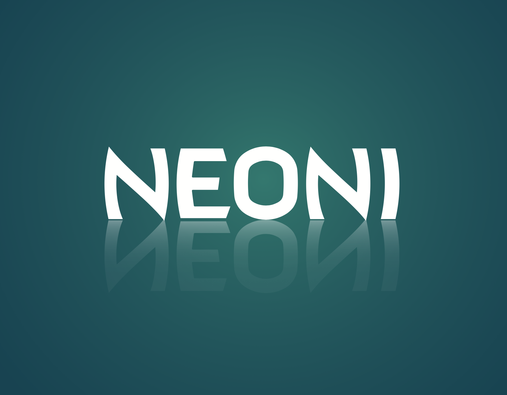 Animated text that says 'NEON' reflected on a glossy surface with a teal background.