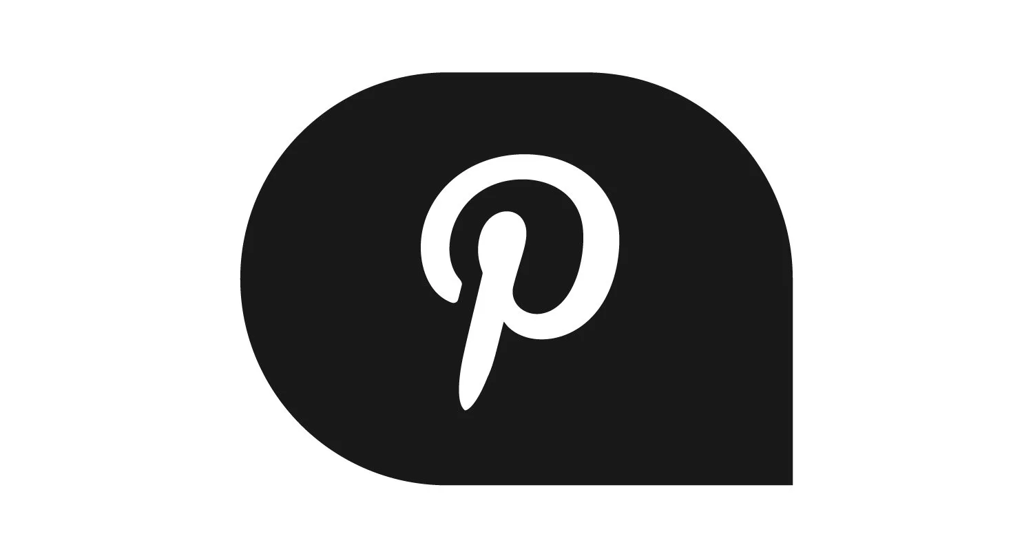 Black and white Pinterest logo with a stylized 'P' inside a rounded shape.